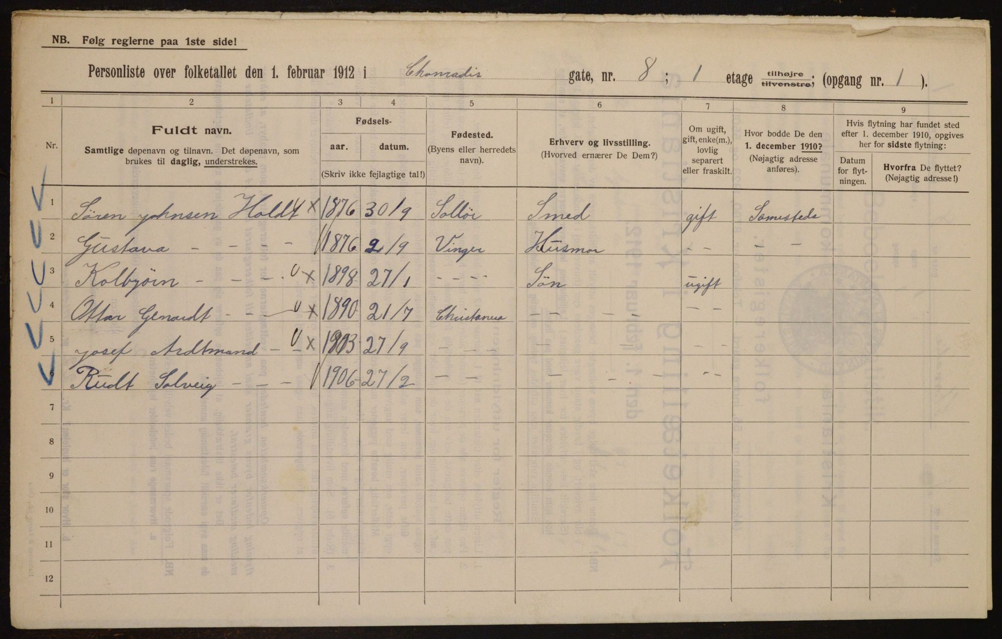 OBA, Kommunal folketelling 1.2.1912 for Kristiania, 1912, s. 13488