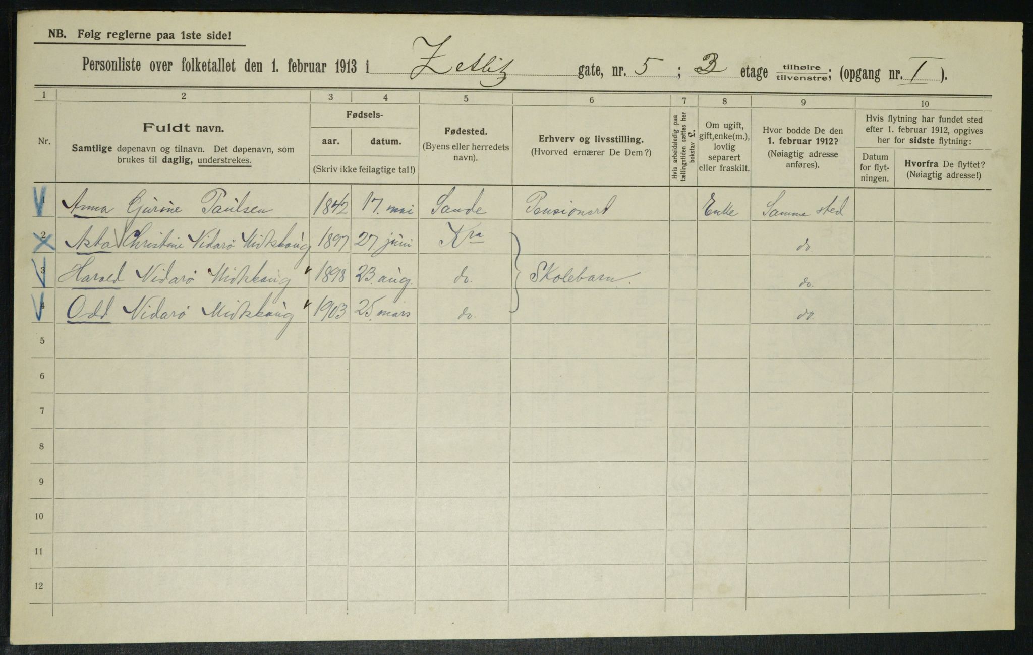 OBA, Kommunal folketelling 1.2.1913 for Kristiania, 1913, s. 128604