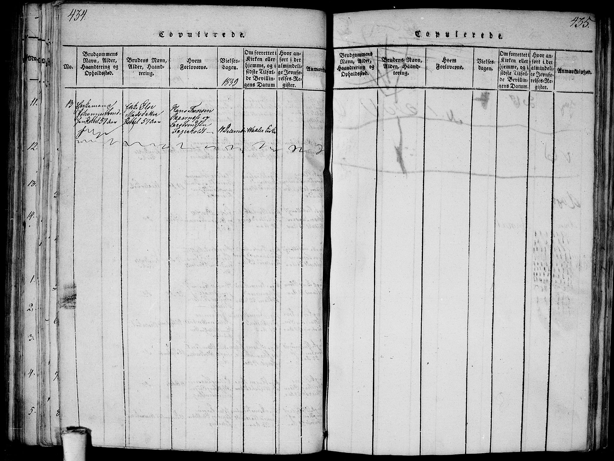 Våler prestekontor Kirkebøker, AV/SAO-A-11083/G/Ga/L0001: Klokkerbok nr. I 1, 1815-1839, s. 434-435