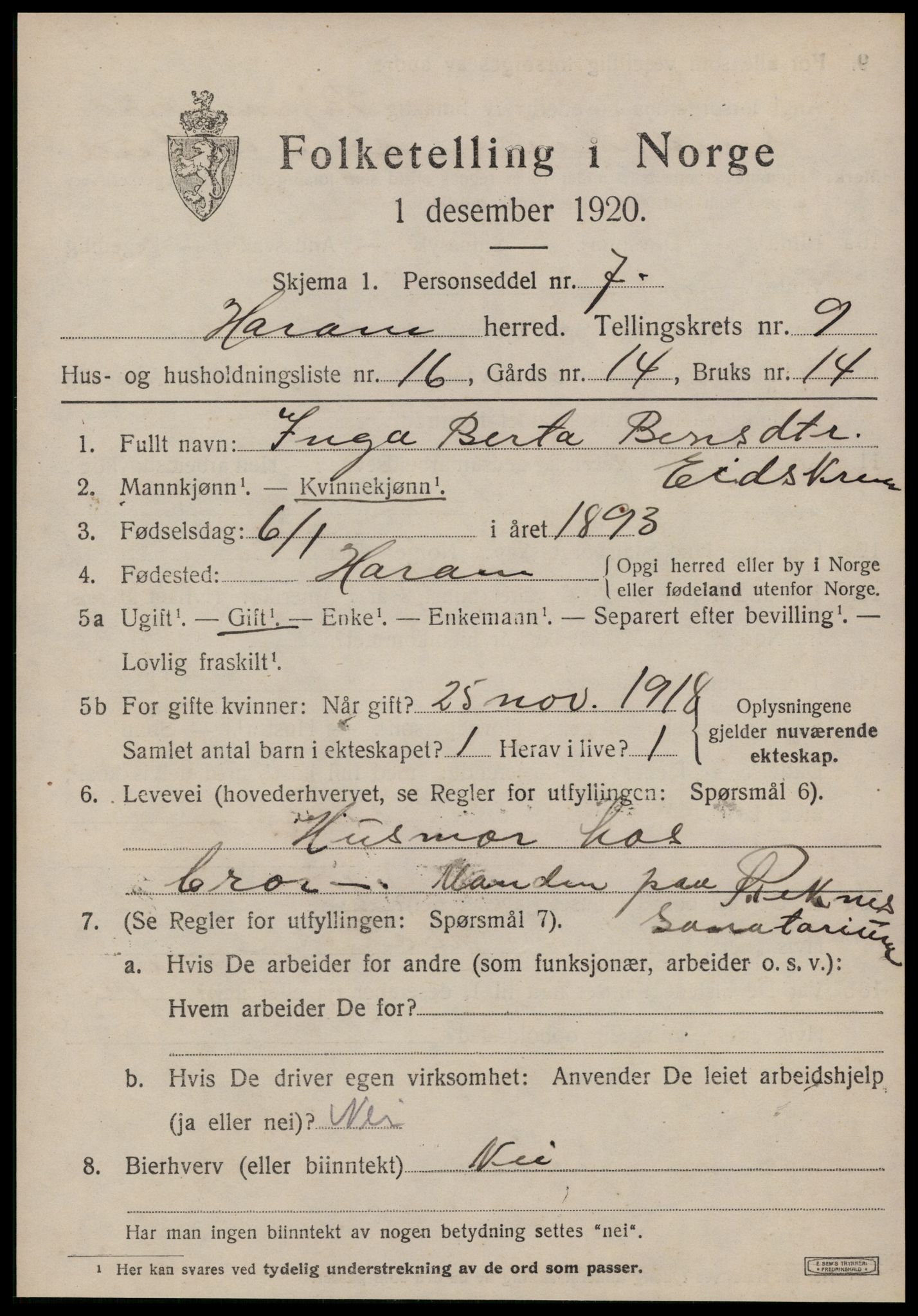 SAT, Folketelling 1920 for 1534 Haram herred, 1920, s. 5297