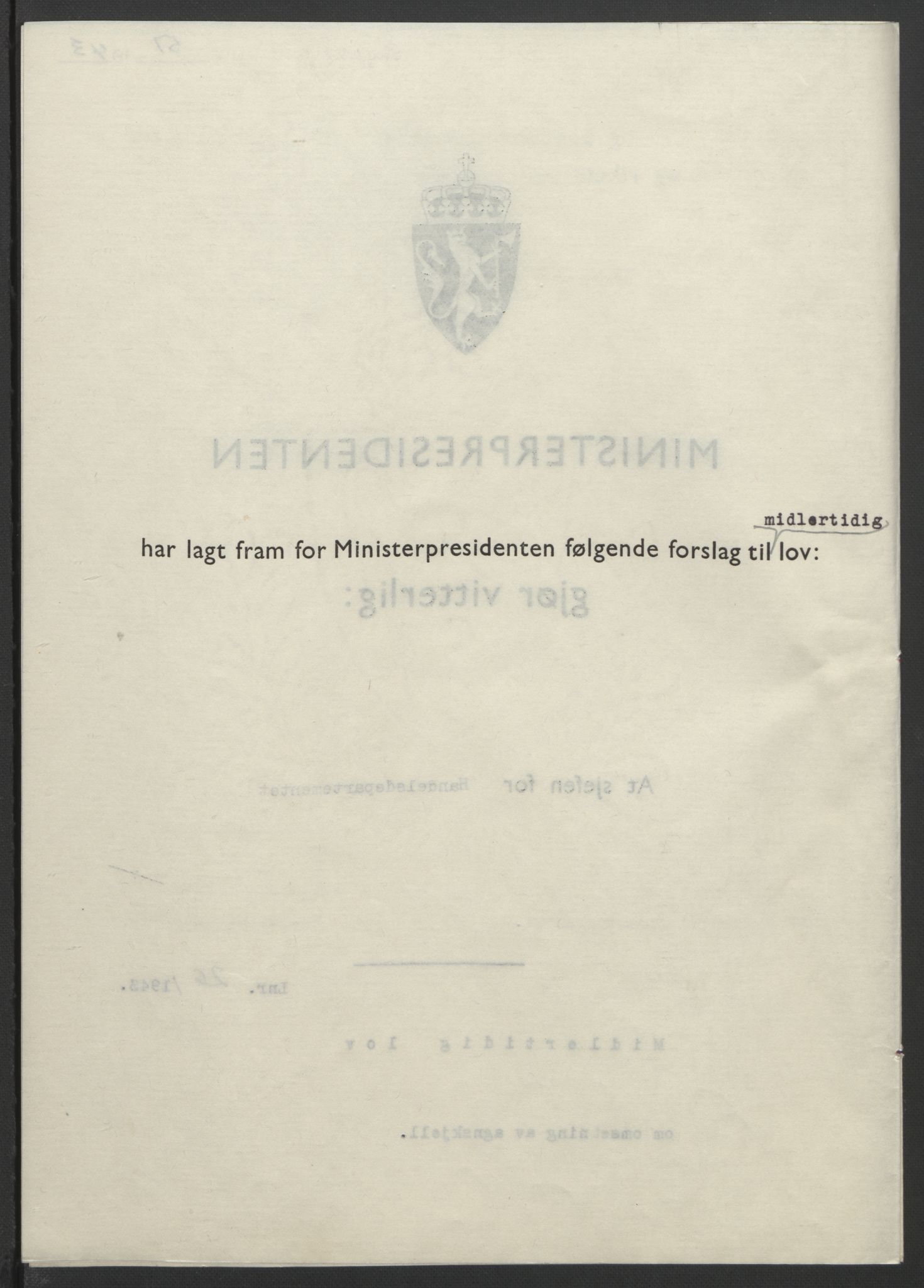 NS-administrasjonen 1940-1945 (Statsrådsekretariatet, de kommisariske statsråder mm), RA/S-4279/D/Db/L0099: Lover, 1943, s. 106