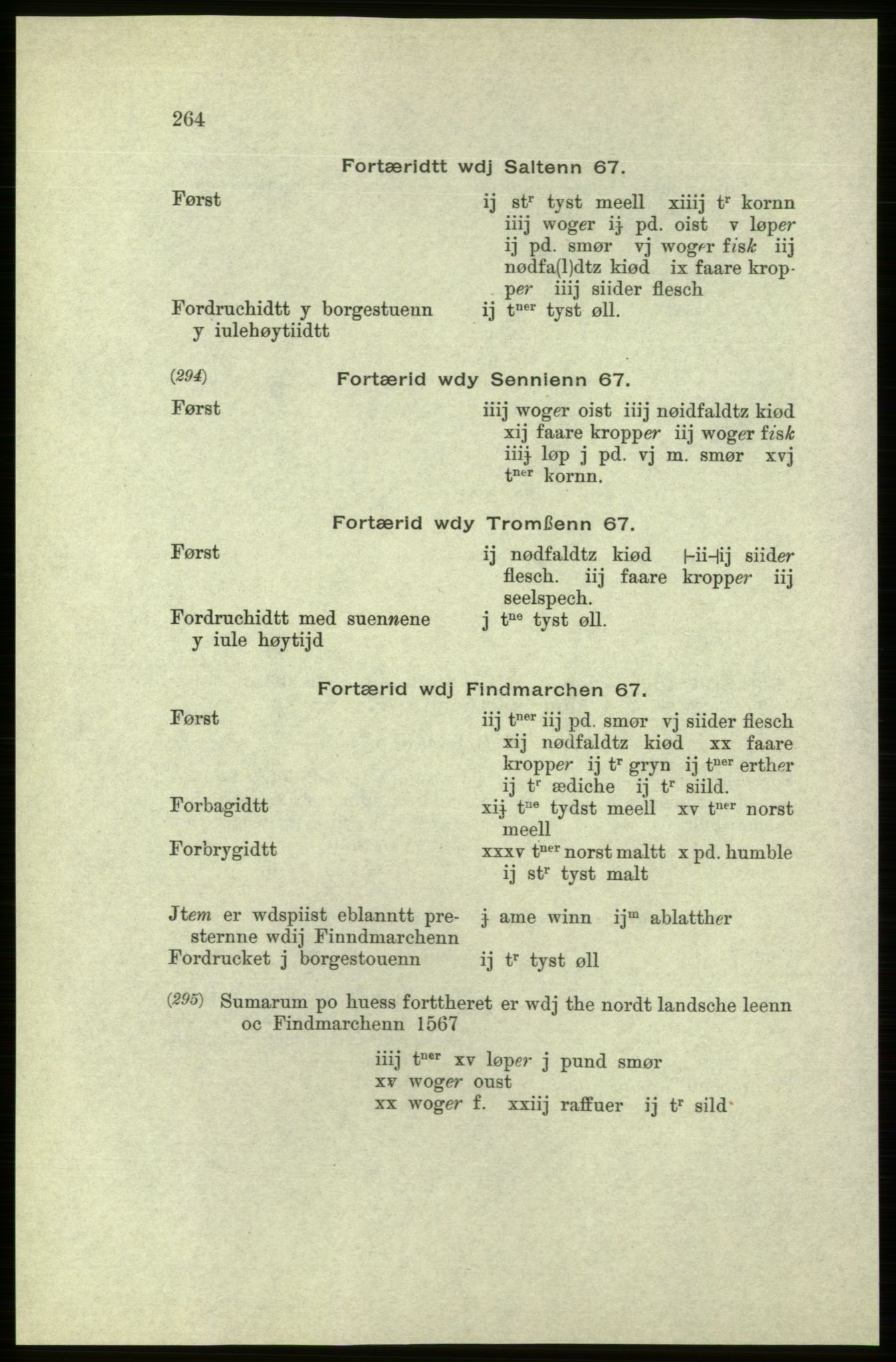 Publikasjoner utgitt av Arkivverket, PUBL/PUBL-001/C/0005: Bind 5: Rekneskap for Bergenhus len 1566-1567: B. Utgift C. Dei nordlandske lena og Finnmark D. Ekstrakt, 1566-1567, s. 264