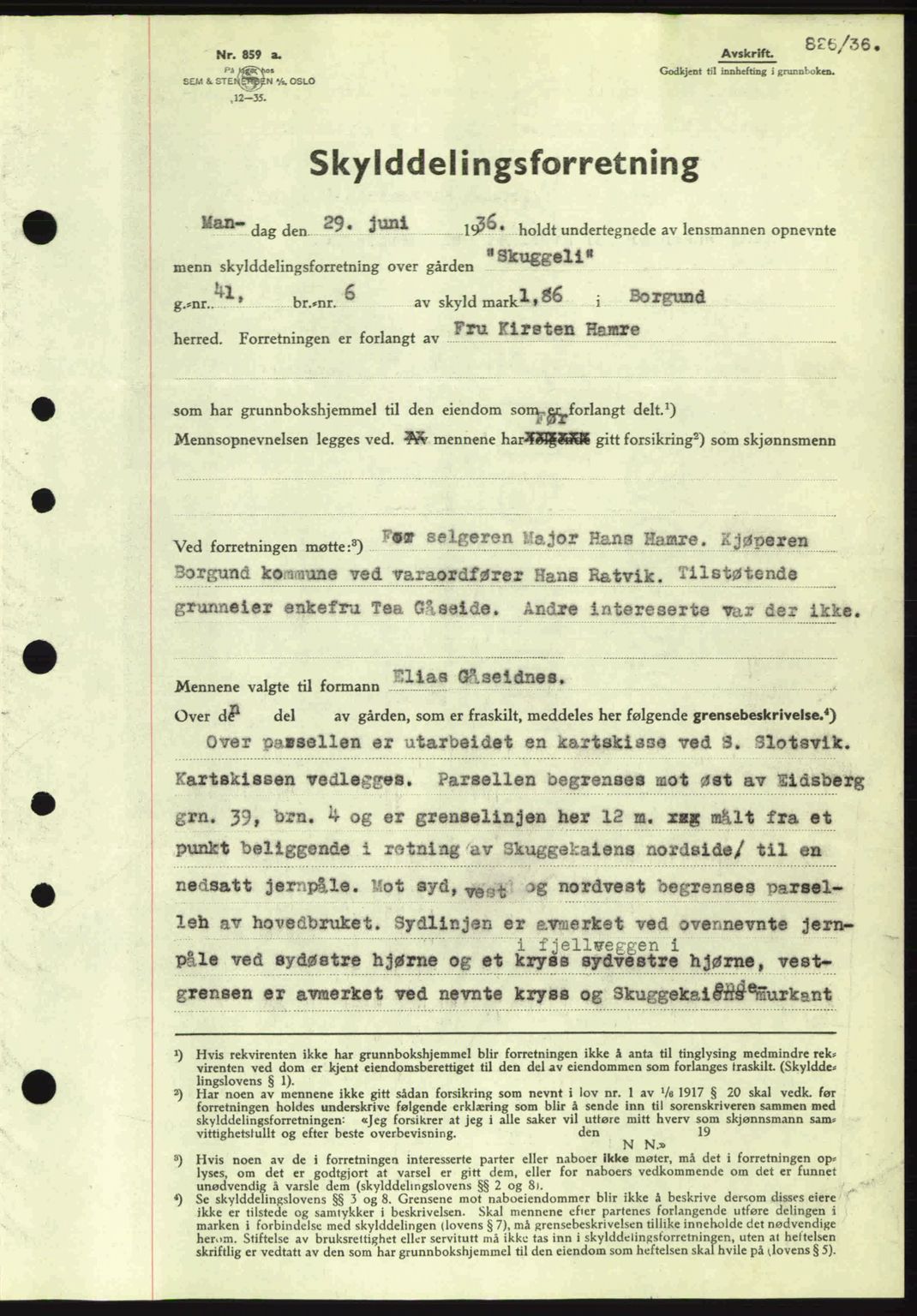 Nordre Sunnmøre sorenskriveri, AV/SAT-A-0006/1/2/2C/2Ca: Pantebok nr. A1, 1936-1936, Dagboknr: 826/1936