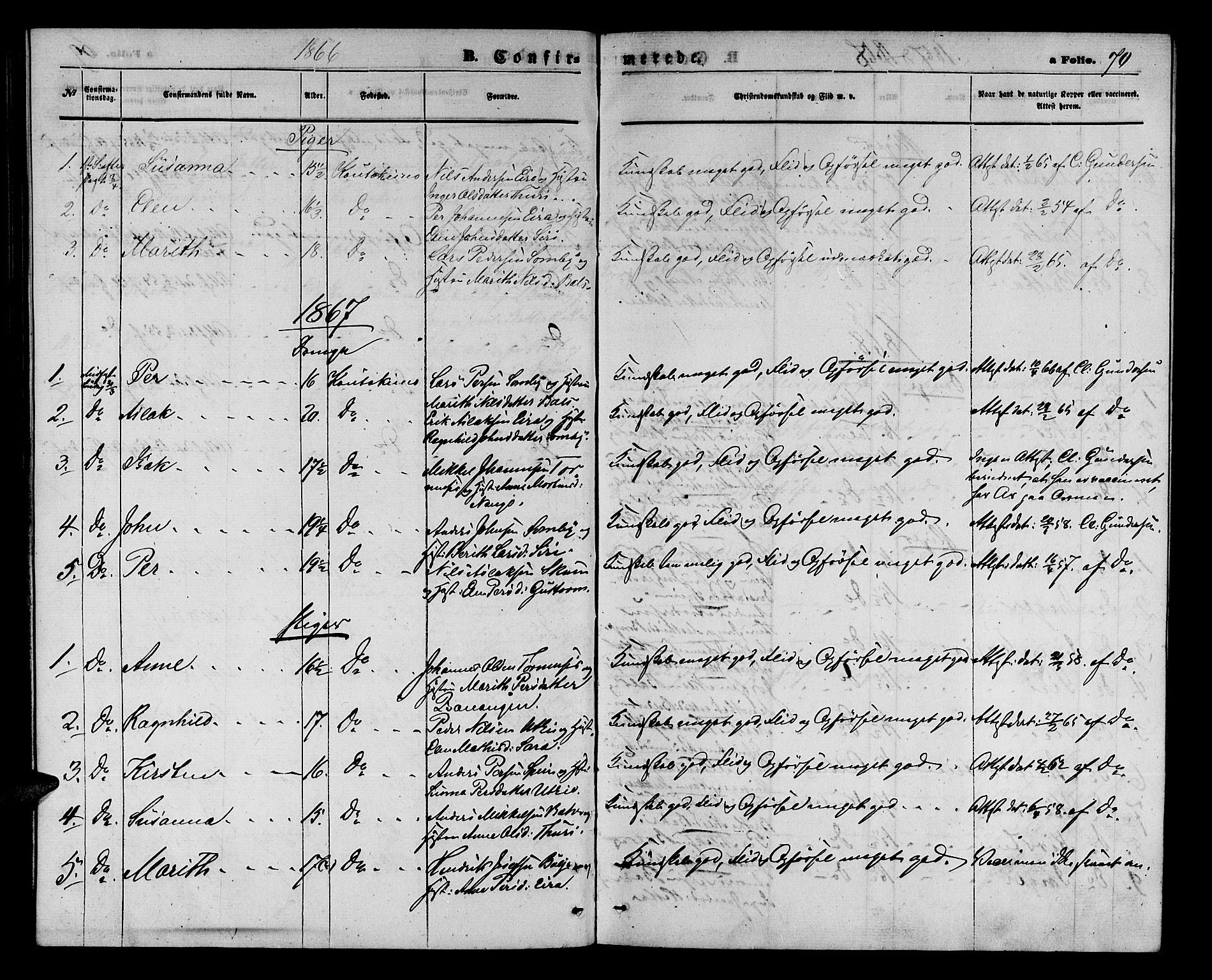 Kautokeino sokneprestembete, AV/SATØ-S-1340/H/Hb/L0001.klokk: Klokkerbok nr. 1, 1862-1878, s. 70