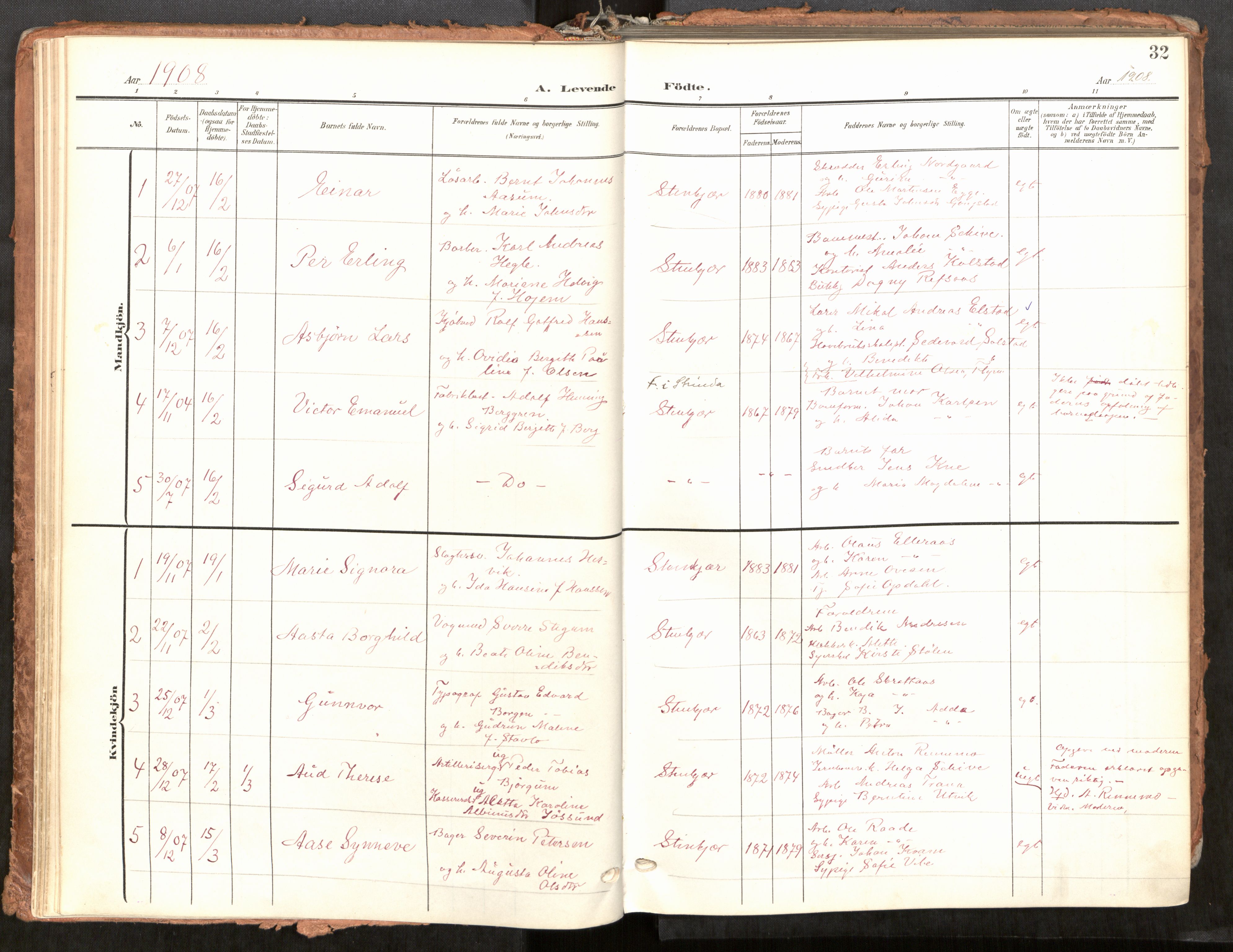 Steinkjer sokneprestkontor, AV/SAT-A-1541/01/H/Ha/Haa/L0001: Ministerialbok nr. 1, 1904-1912, s. 32