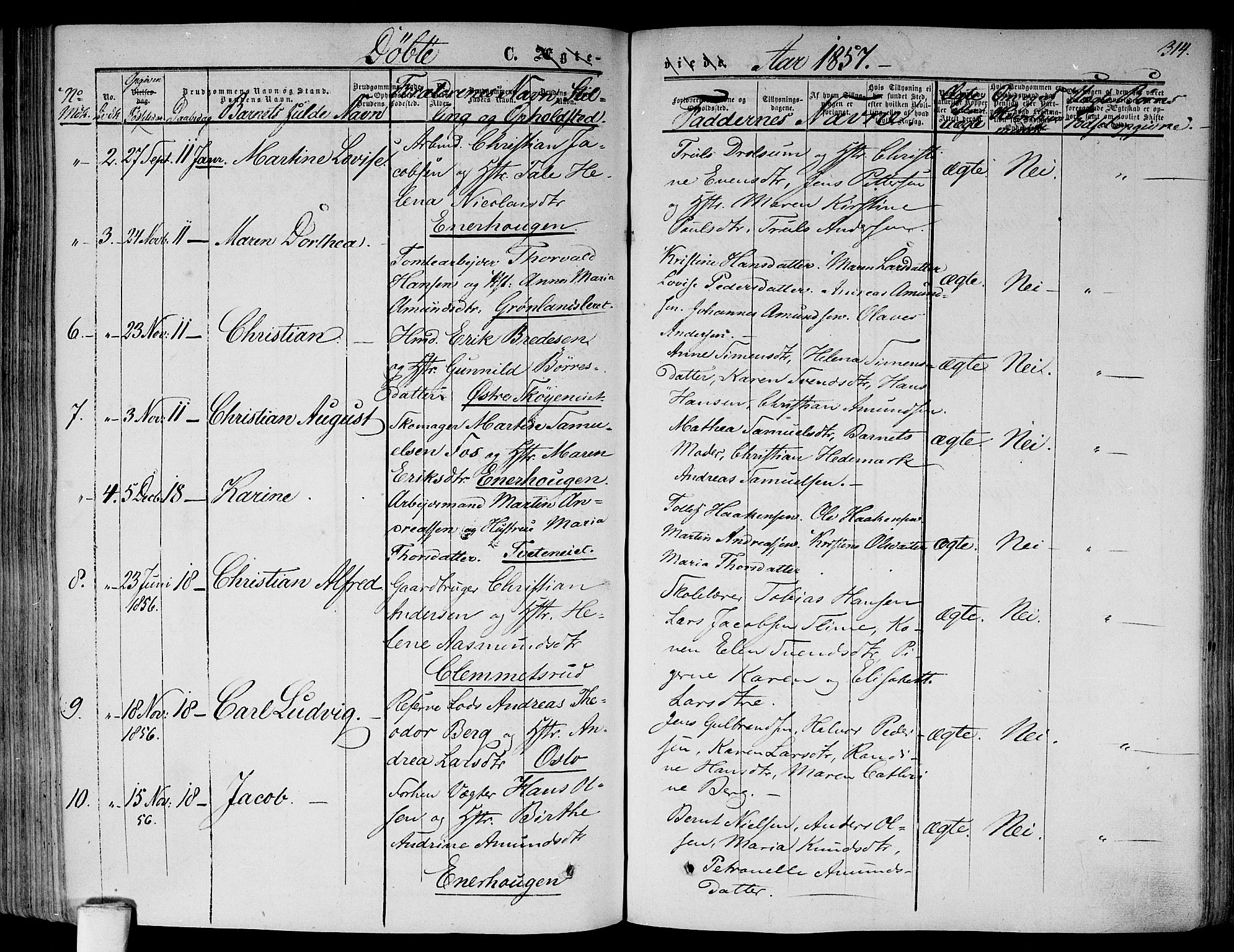 Gamlebyen prestekontor Kirkebøker, SAO/A-10884/F/Fa/L0004: Ministerialbok nr. 4, 1850-1857, s. 314