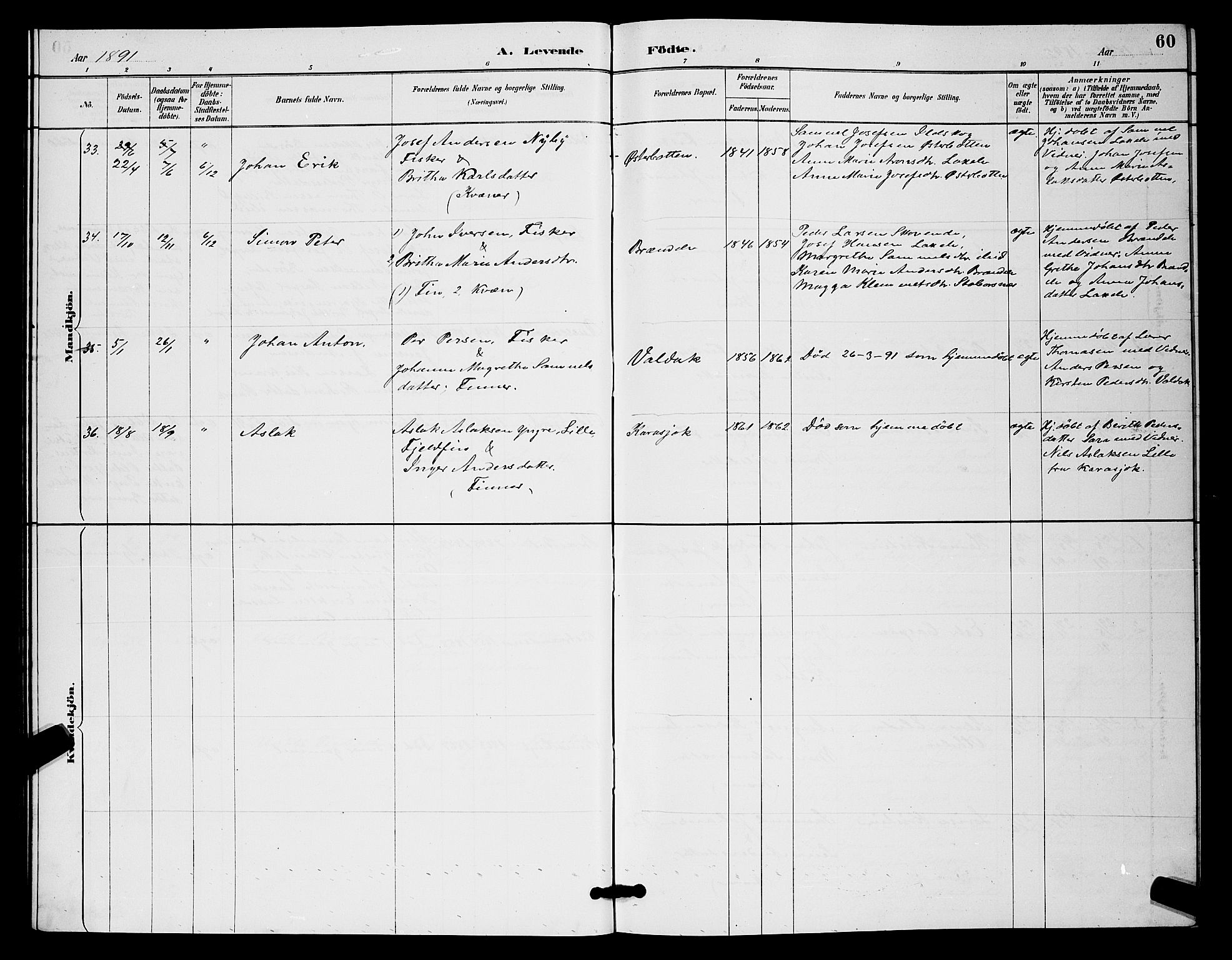 Kistrand/Porsanger sokneprestembete, AV/SATØ-S-1351/H/Hb/L0004.klokk: Klokkerbok nr. 4, 1885-1894, s. 60
