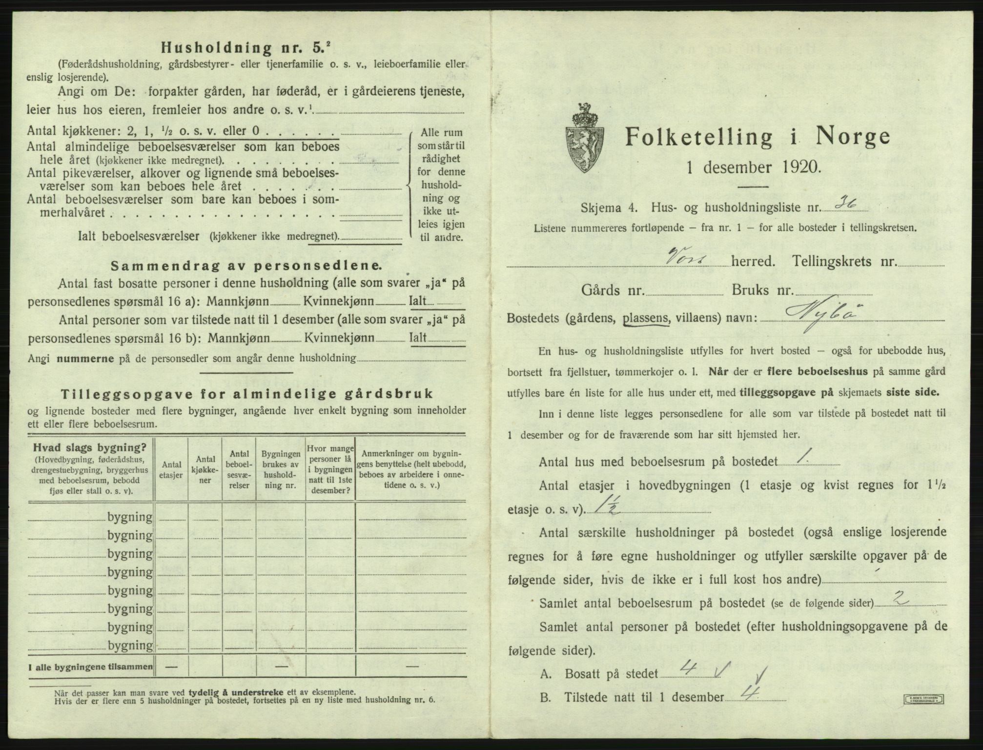 SAB, Folketelling 1920 for 1235 Voss herred, 1920, s. 2007