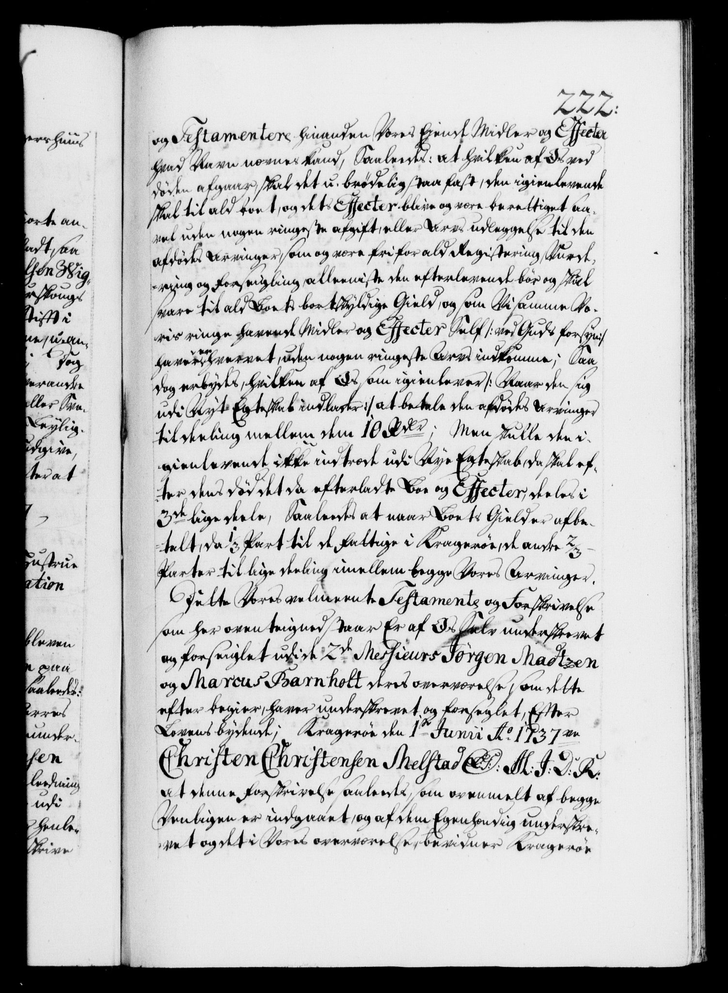 Danske Kanselli 1572-1799, RA/EA-3023/F/Fc/Fca/Fcaa/L0030: Norske registre, 1737-1738, s. 222a