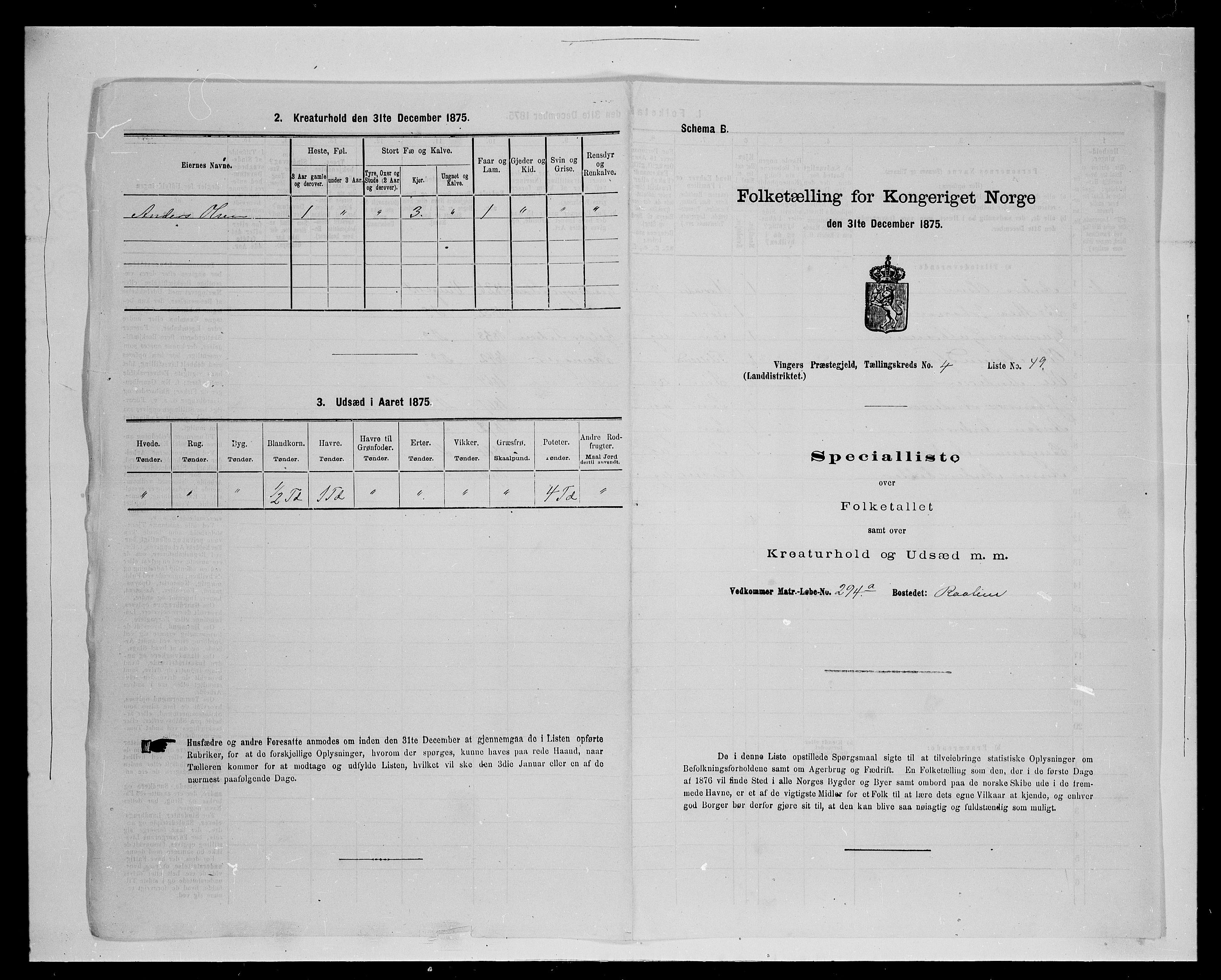 SAH, Folketelling 1875 for 0421L Vinger prestegjeld, Vinger sokn og Austmarka sokn, 1875, s. 695