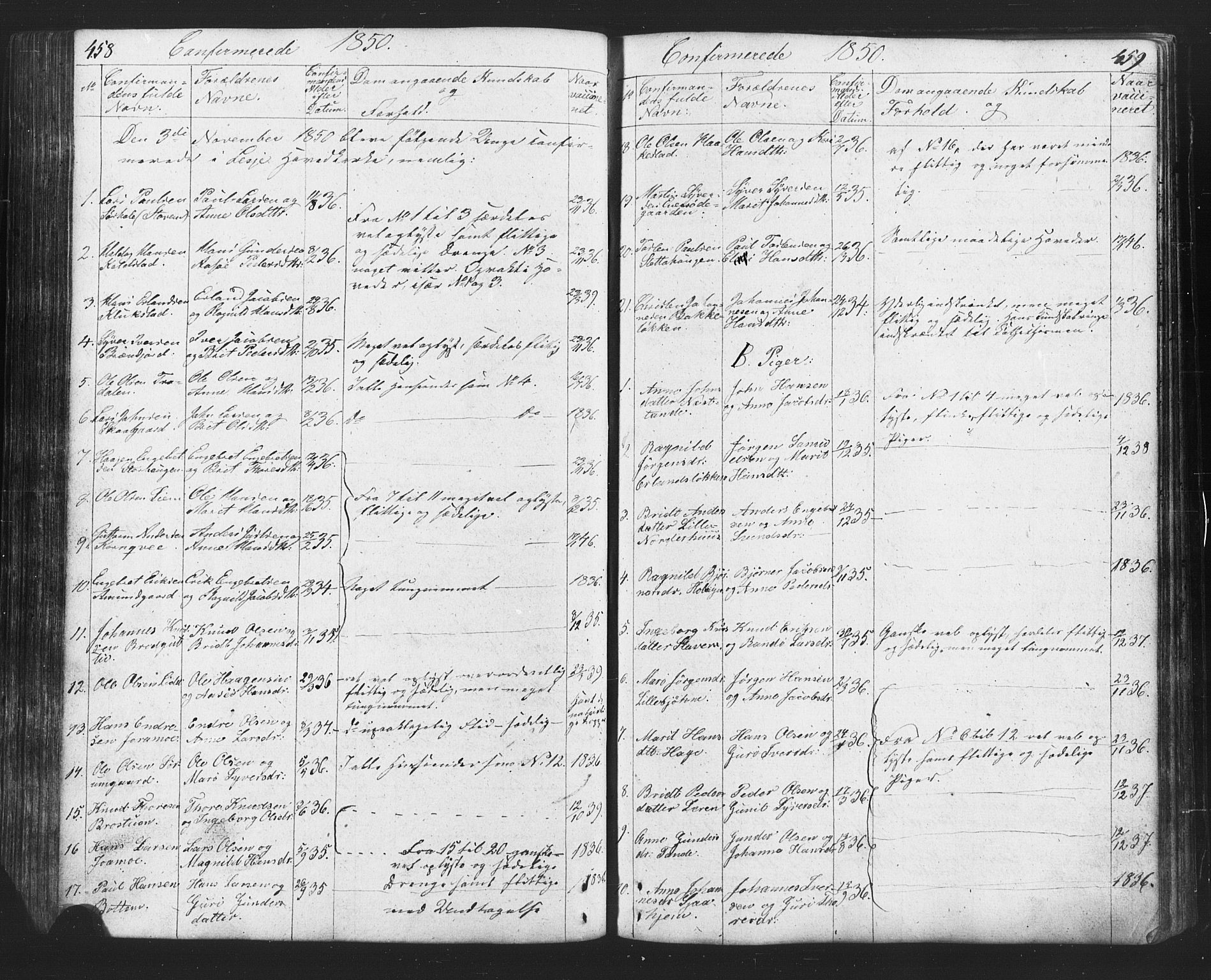 Lesja prestekontor, AV/SAH-PREST-068/H/Ha/Hab/L0002: Klokkerbok nr. 2, 1832-1850, s. 458-459