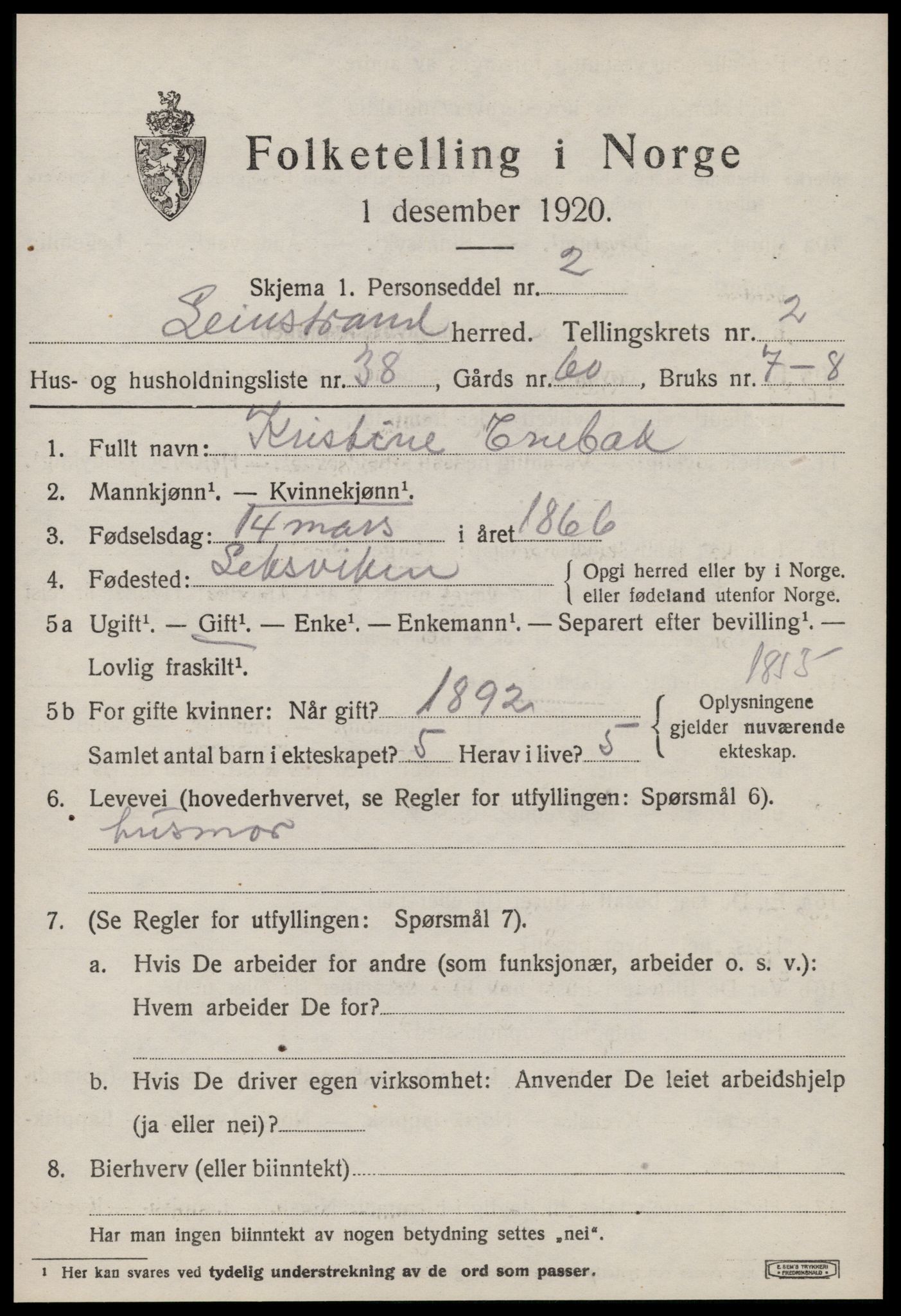 SAT, Folketelling 1920 for 1654 Leinstrand herred, 1920, s. 2045