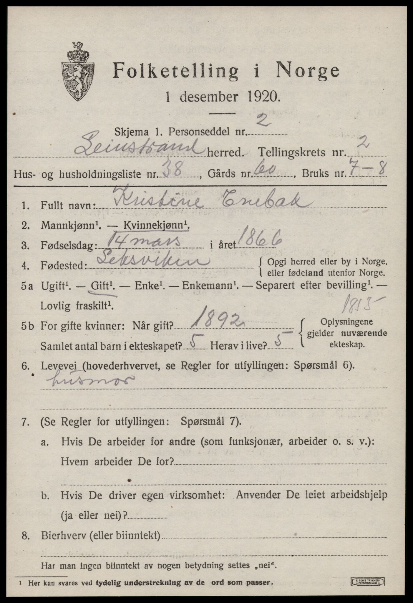 SAT, Folketelling 1920 for 1654 Leinstrand herred, 1920, s. 2045