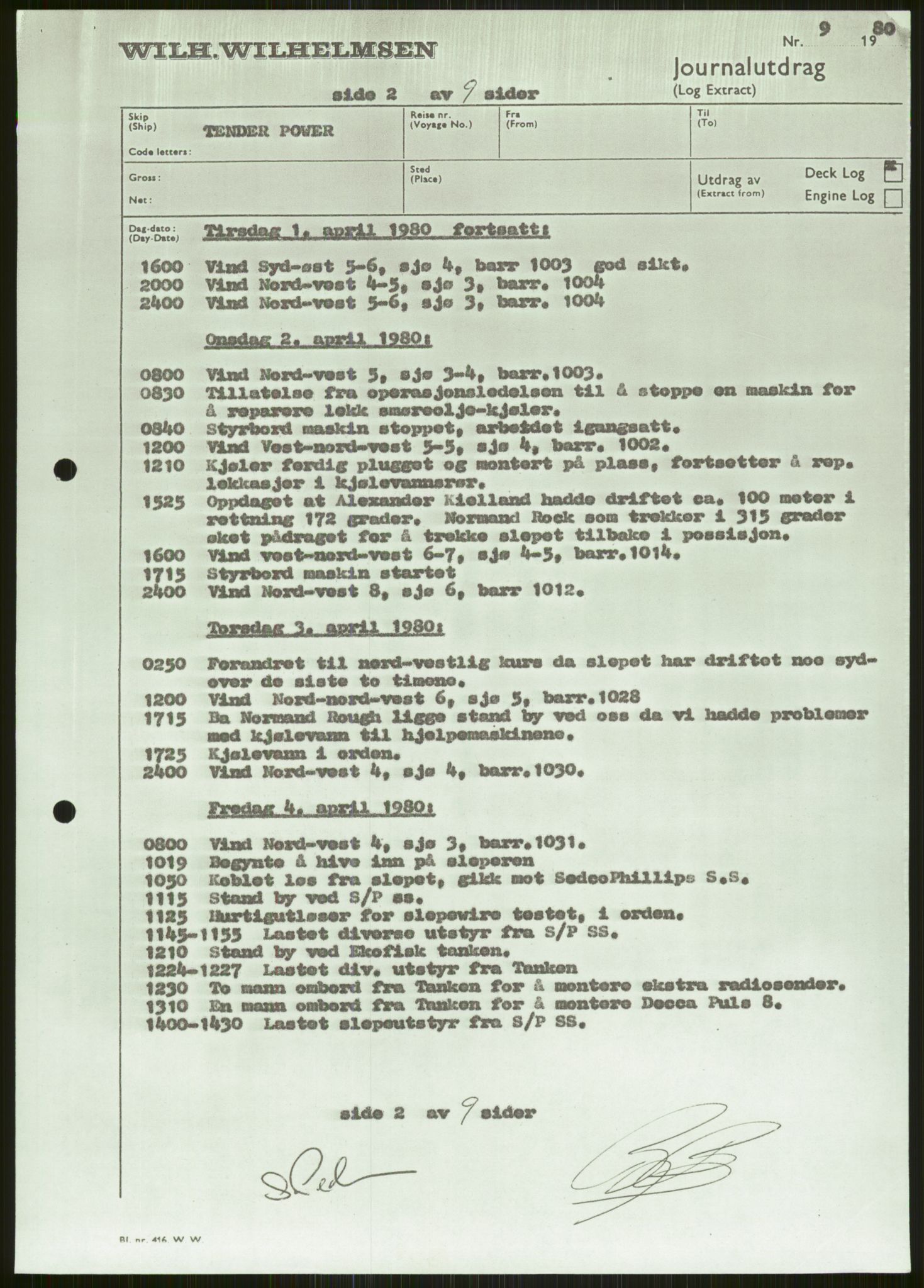 Justisdepartementet, Granskningskommisjonen ved Alexander Kielland-ulykken 27.3.1980, AV/RA-S-1165/D/L0006: A Alexander L. Kielland (Doku.liste + A3-A6, A11-A13, A18-A20-A21, A23, A31 av 31)/Dykkerjournaler, 1980-1981, s. 74