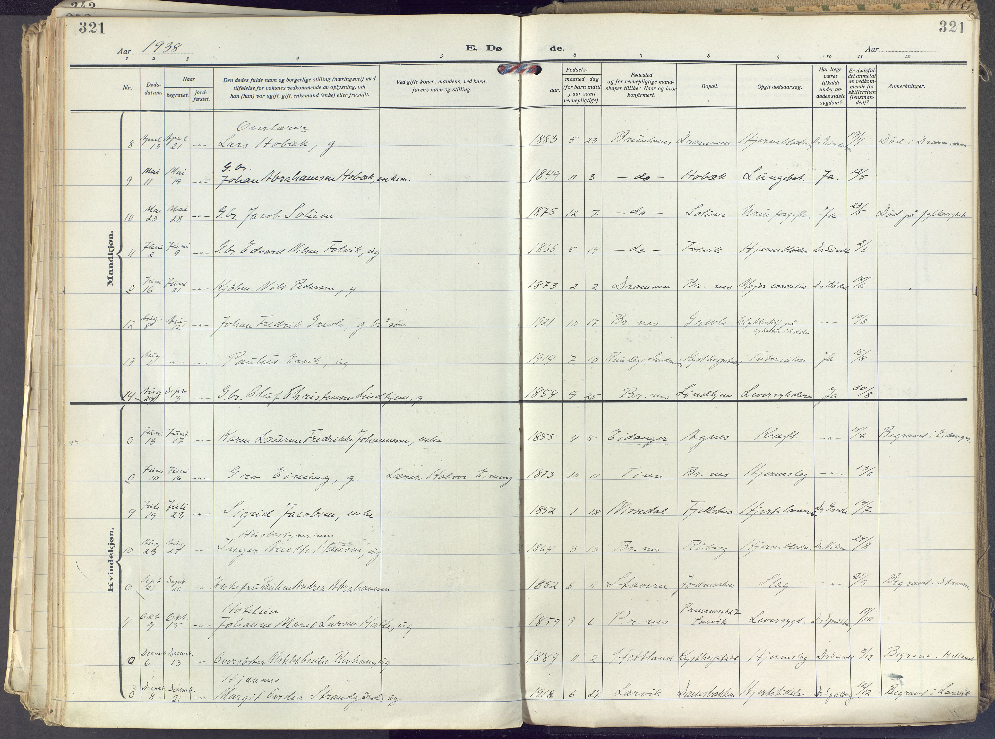 Brunlanes kirkebøker, SAKO/A-342/F/Fc/L0004: Ministerialbok nr. III 4, 1923-1943, s. 321