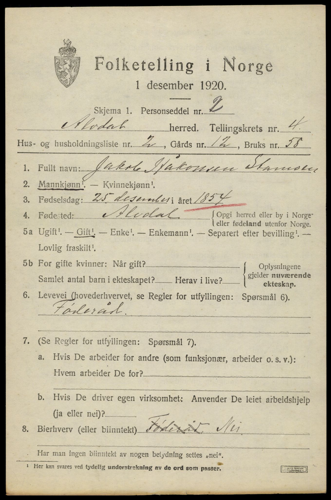 SAH, Folketelling 1920 for 0438 Alvdal herred, 1920, s. 2980