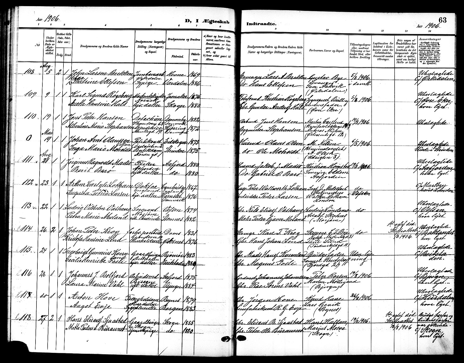 Ministerialprotokoller, klokkerbøker og fødselsregistre - Sør-Trøndelag, SAT/A-1456/601/L0095: Klokkerbok nr. 601C13, 1902-1911, s. 63