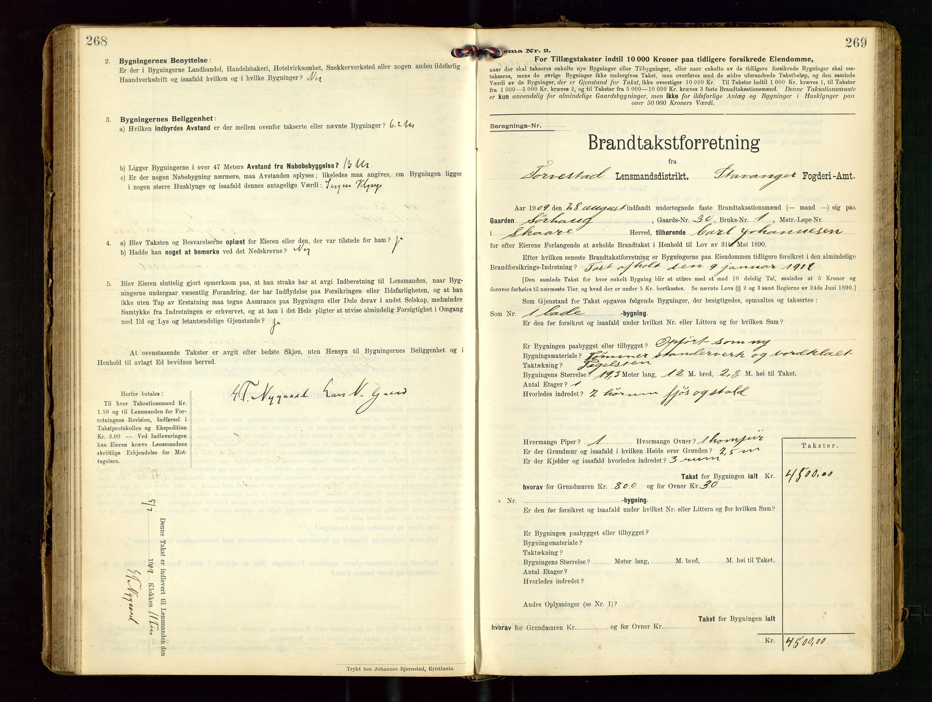 Torvestad lensmannskontor, SAST/A-100307/1/Gob/L0004: "Brandtaxationsprotokol for Torvestad Lensmannsdistrikt", 1909-1923, s. 268-269