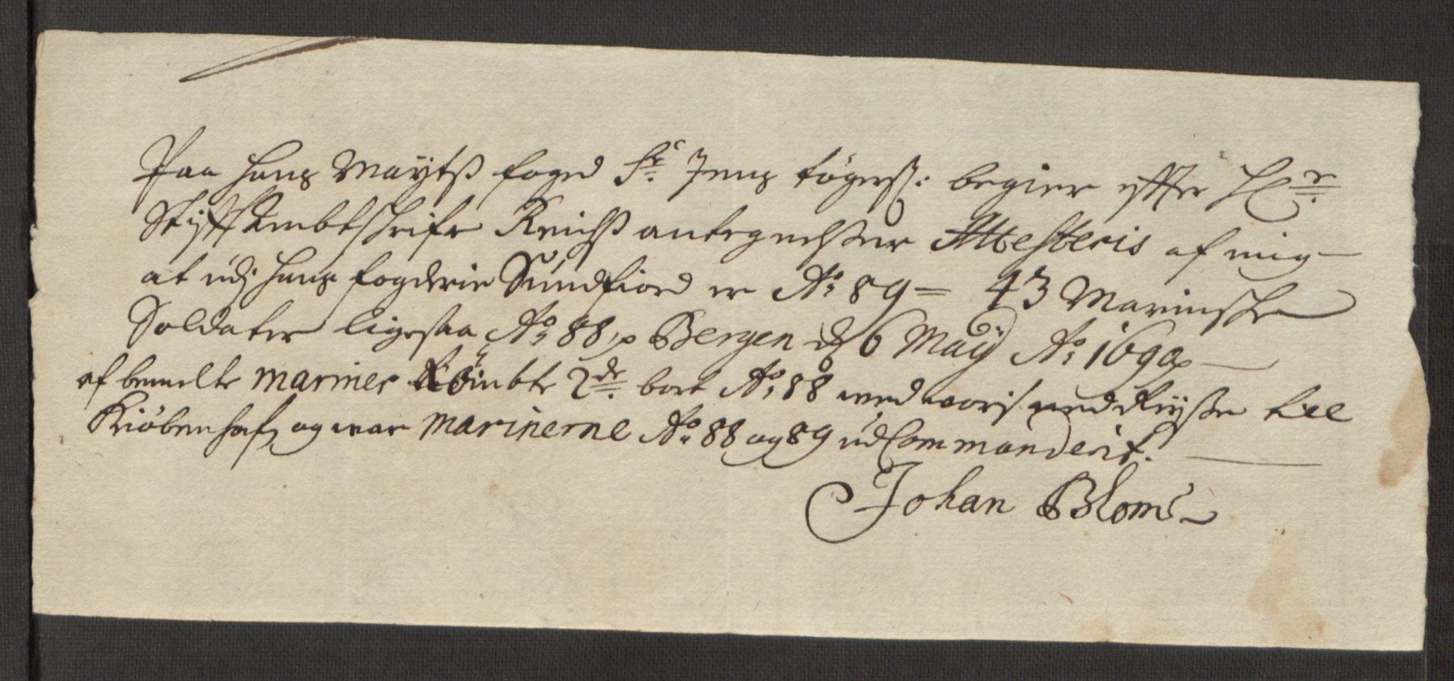 Rentekammeret inntil 1814, Reviderte regnskaper, Stiftamtstueregnskaper, Bergen stiftamt, AV/RA-EA-6043/R/Rc/L0091: Bergen stiftamt, 1689