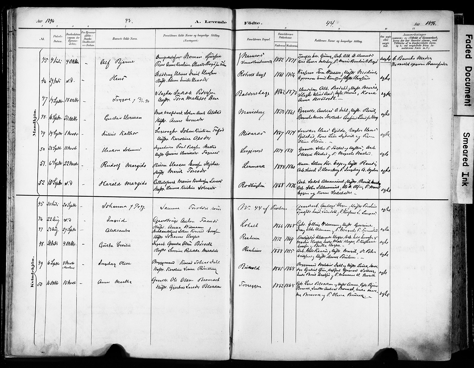 Ministerialprotokoller, klokkerbøker og fødselsregistre - Sør-Trøndelag, SAT/A-1456/606/L0301: Ministerialbok nr. 606A16, 1894-1907, s. 43-44