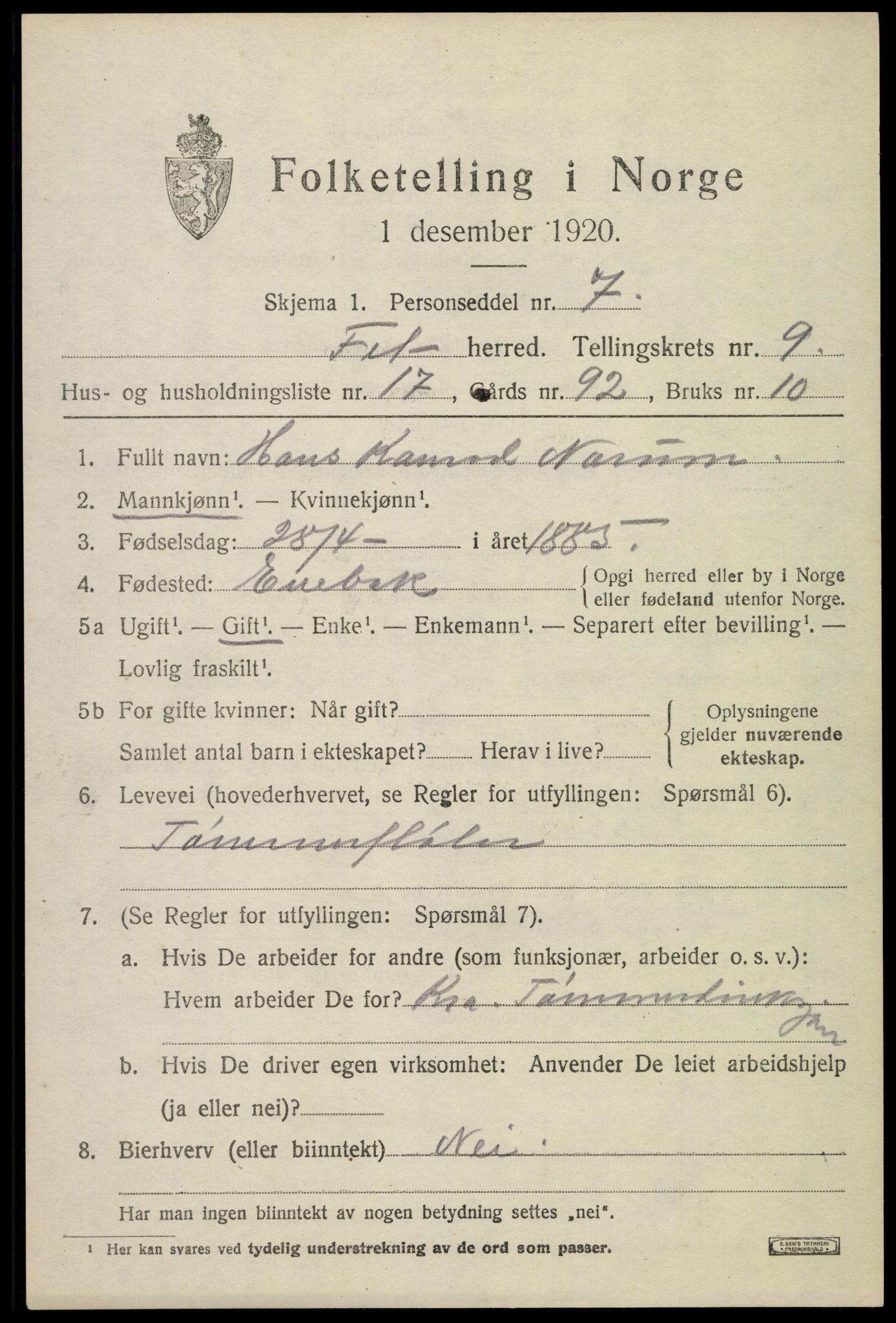 SAO, Folketelling 1920 for 0227 Fet herred, 1920, s. 9672