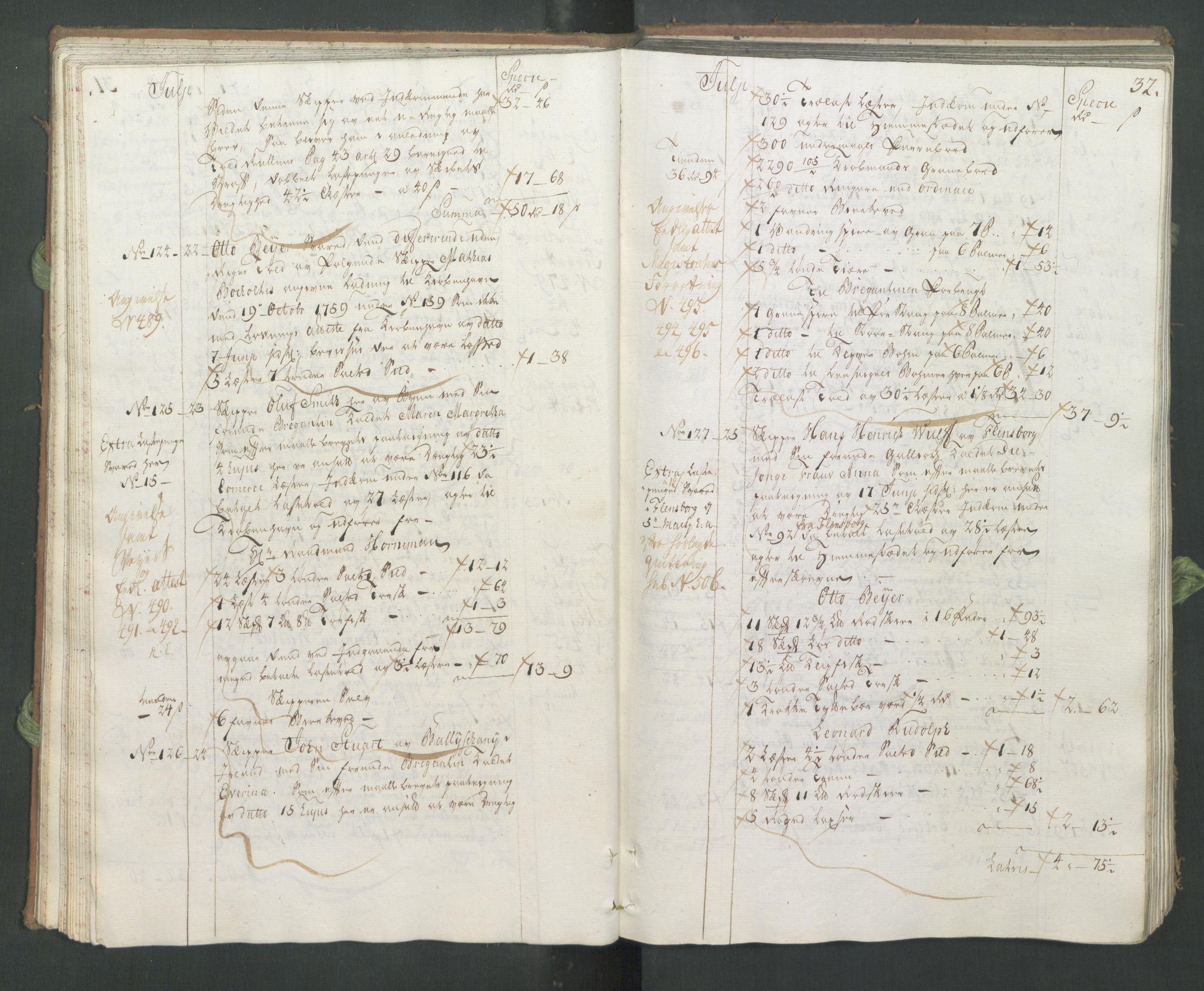 Generaltollkammeret, tollregnskaper, AV/RA-EA-5490/R33/L0065/0001: Tollregnskaper Trondheim A / Utgående hovedtollbok, 1760, s. 31b-32a