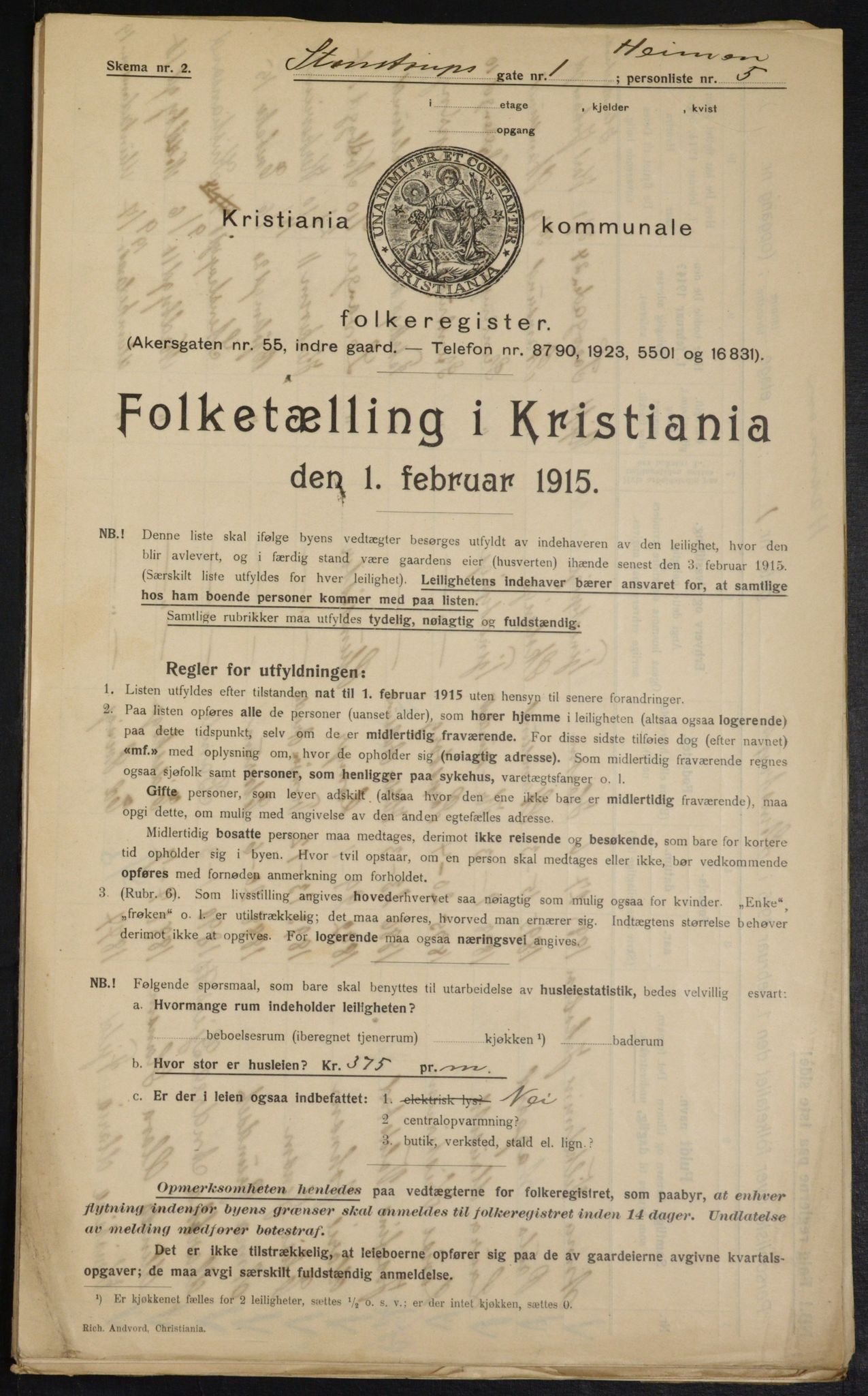 OBA, Kommunal folketelling 1.2.1915 for Kristiania, 1915, s. 100801