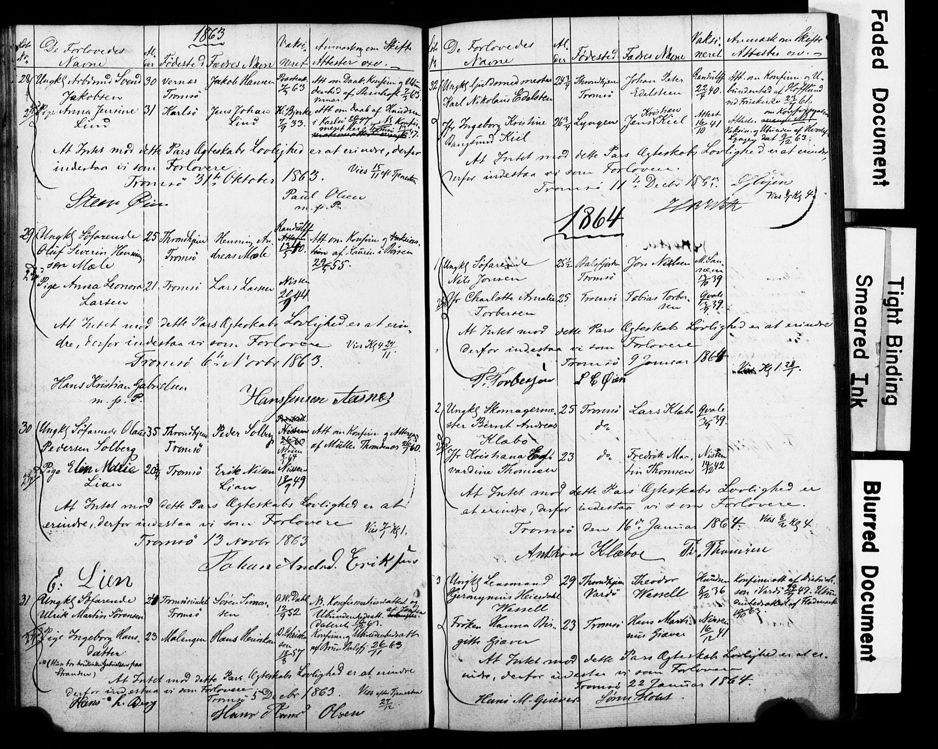 Tromsø sokneprestkontor/stiftsprosti/domprosti, AV/SATØ-S-1343/H/Hc/L0097: Lysningsprotokoll nr. 97, 1851-1872