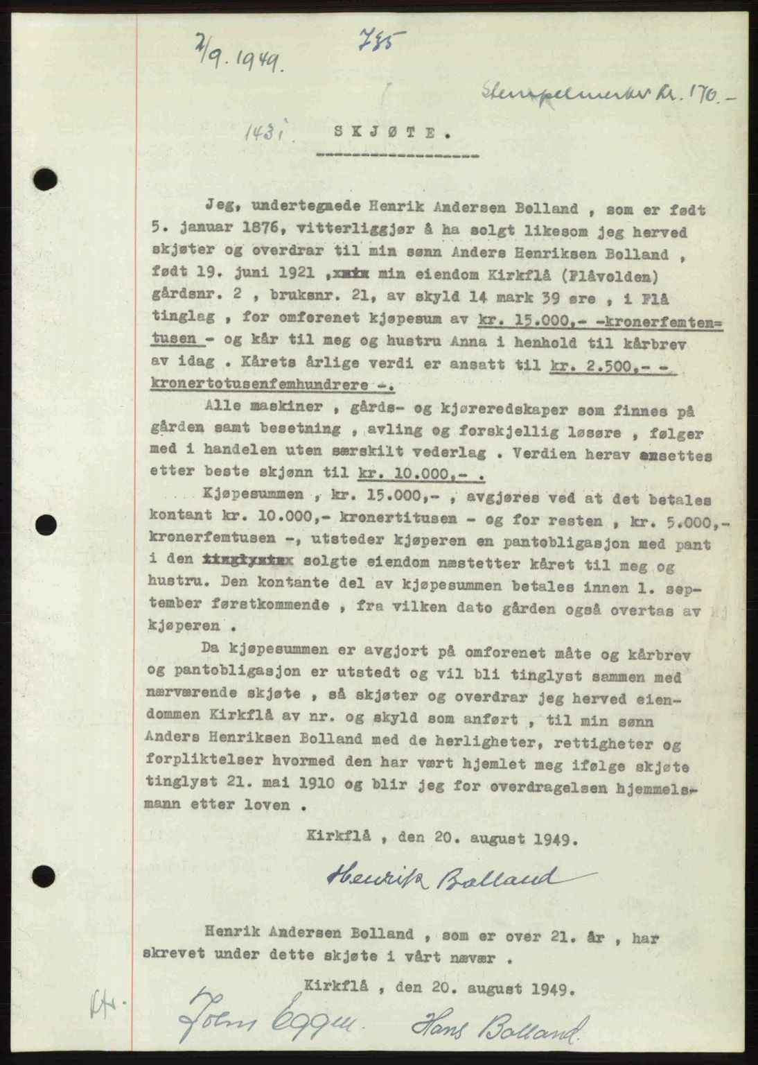 Gauldal sorenskriveri, SAT/A-0014/1/2/2C: Pantebok nr. A8, 1949-1949, Dagboknr: 1431/1949