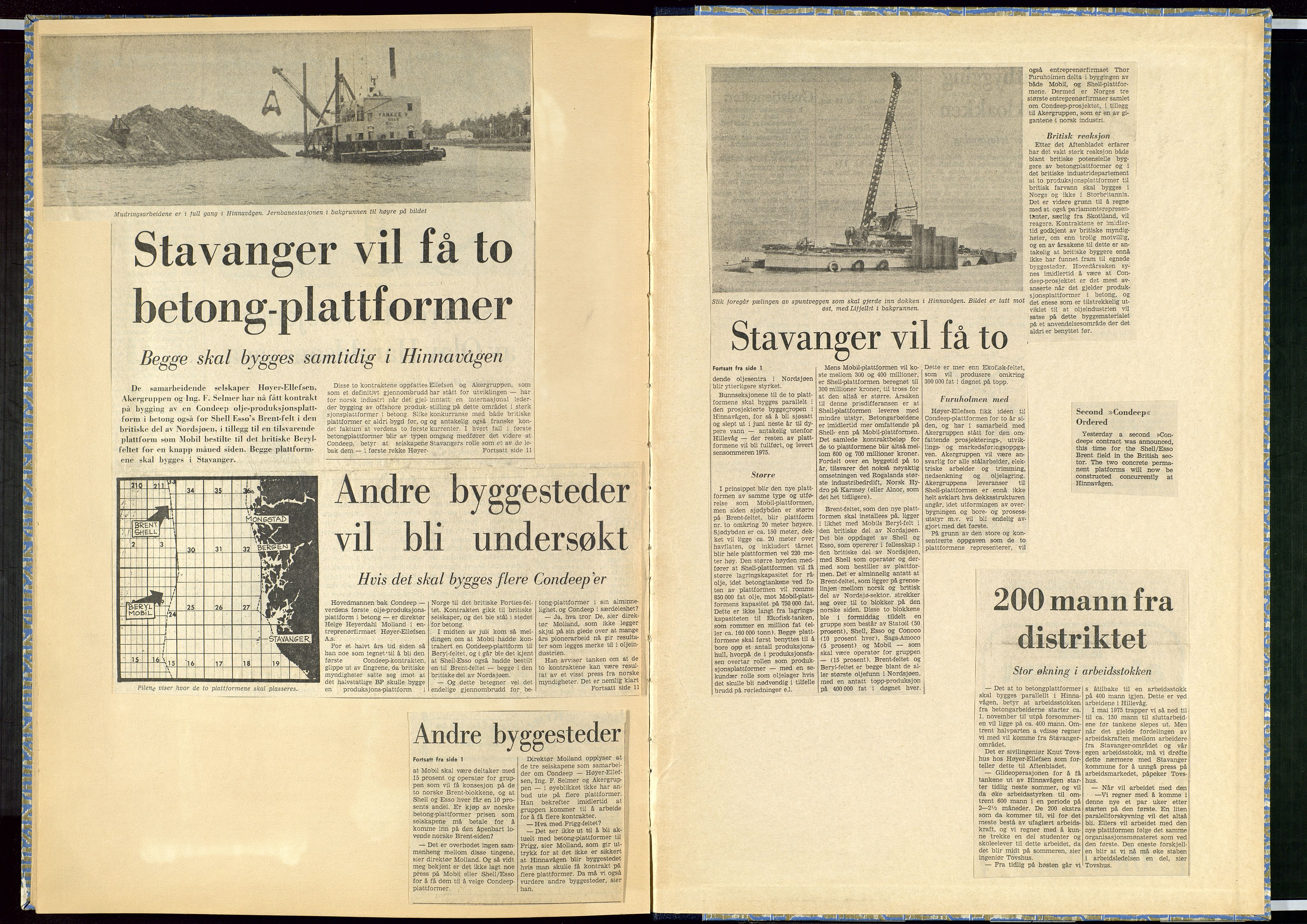 Pa 1791- Lindgren, John, AV/SAST-A-102502/Z/L0001: Avisutklipp/presseklipp samlet i 3 bøker av John Lindgren, Norwegian Contractors om Jåttåvågen, condeep, plattformbygging etc., 1971-1975