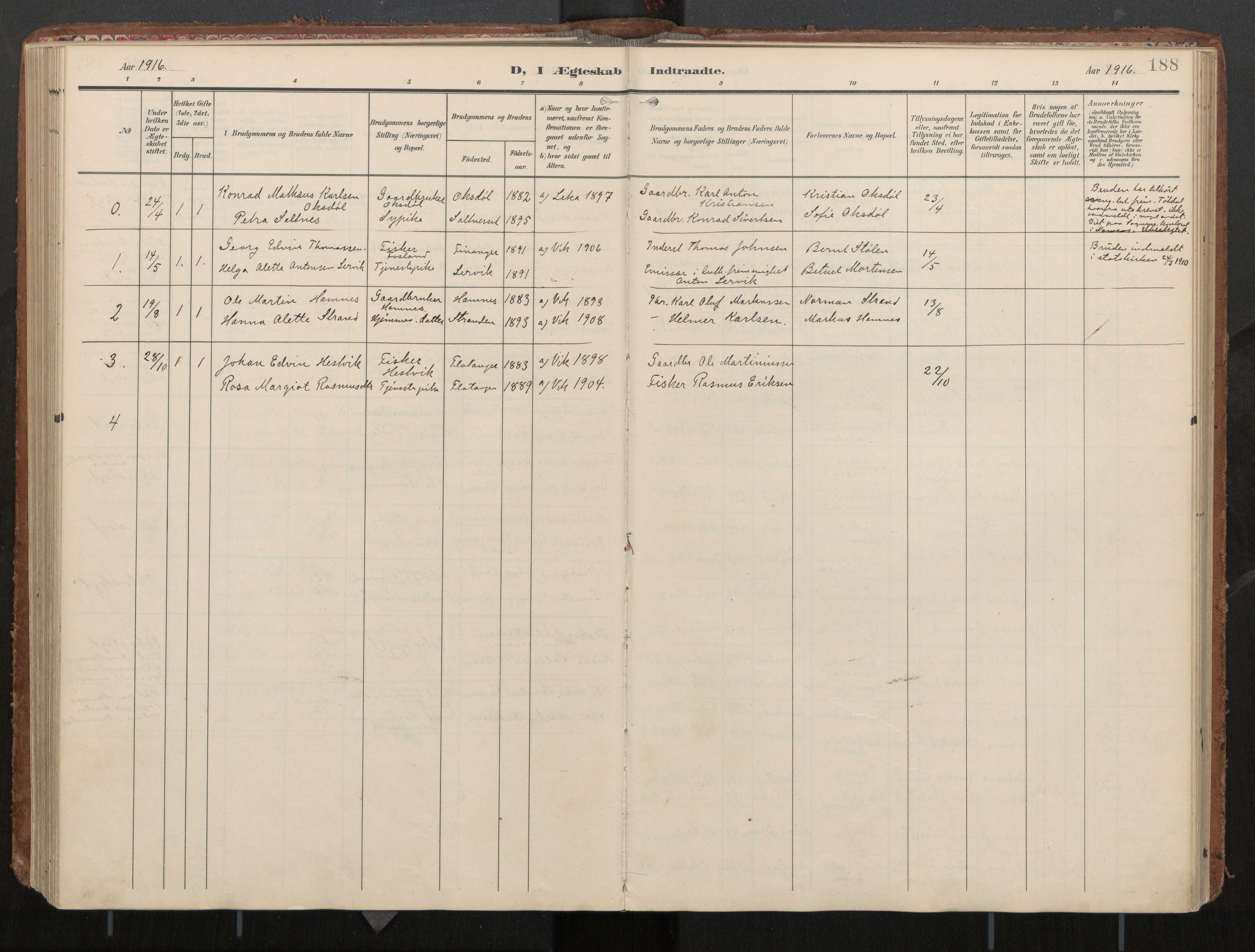 Ministerialprotokoller, klokkerbøker og fødselsregistre - Nord-Trøndelag, AV/SAT-A-1458/774/L0629: Ministerialbok, 1904-1926, s. 188