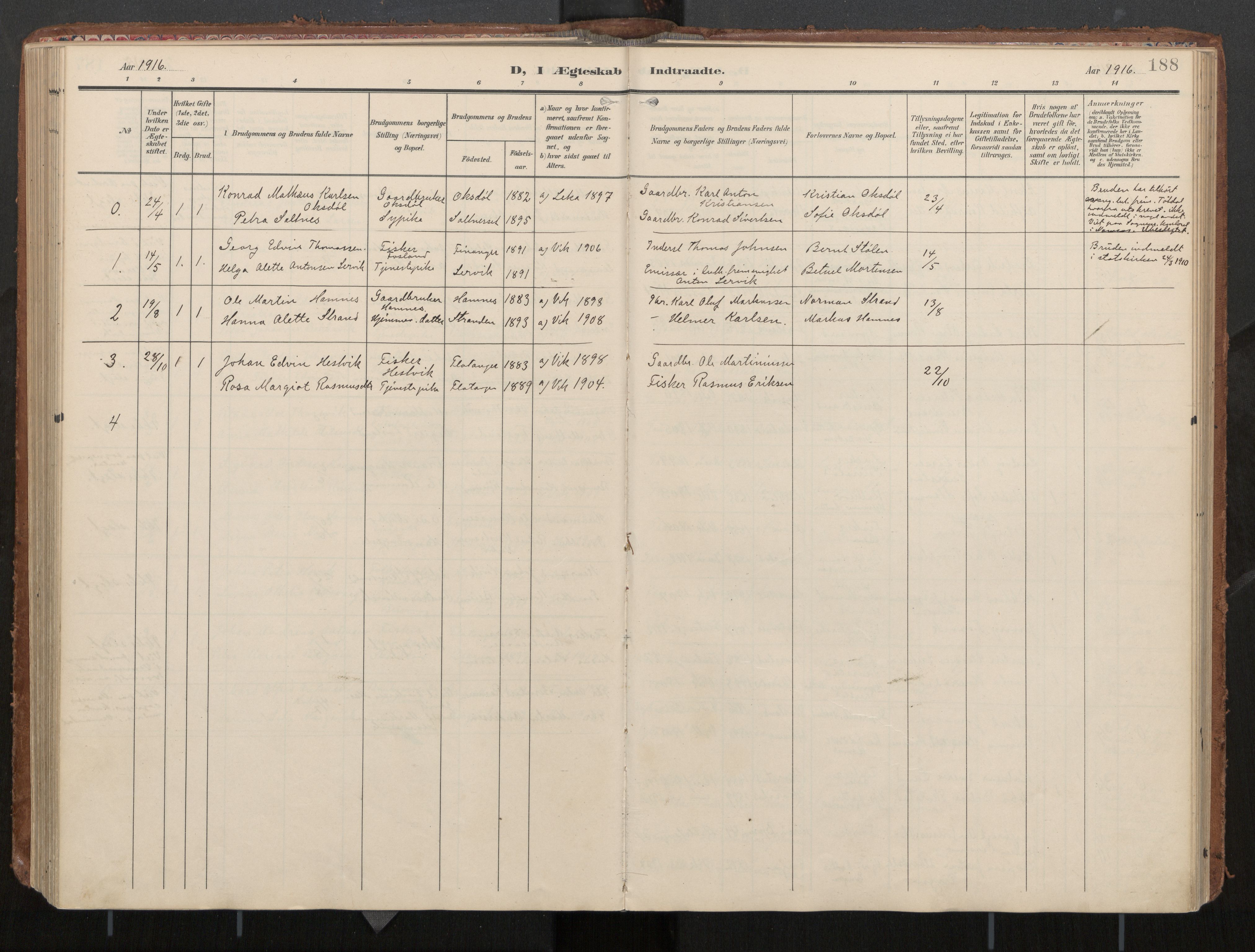 Ministerialprotokoller, klokkerbøker og fødselsregistre - Nord-Trøndelag, SAT/A-1458/774/L0629: Ministerialbok, 1904-1926, s. 188