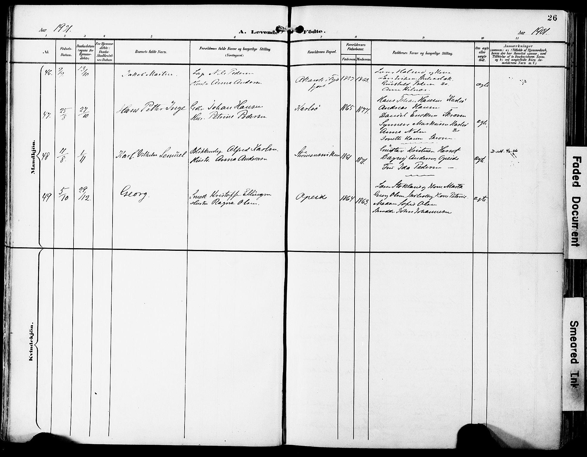 Ministerialprotokoller, klokkerbøker og fødselsregistre - Nordland, SAT/A-1459/859/L0848: Ministerialbok nr. 859A08, 1900-1912, s. 26