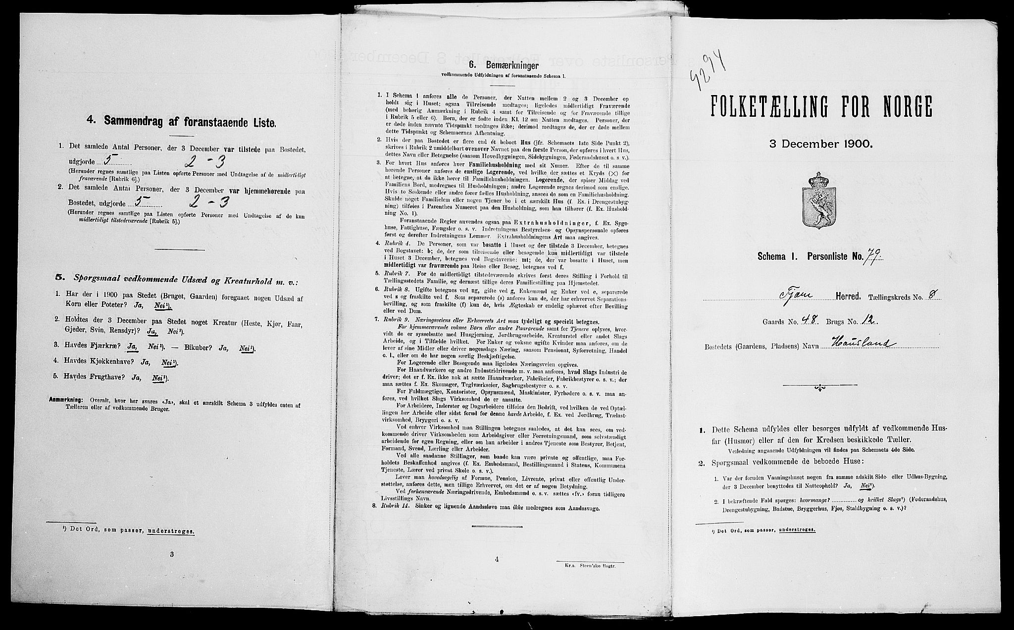 SAK, Folketelling 1900 for 0923 Fjære herred, 1900, s. 1805