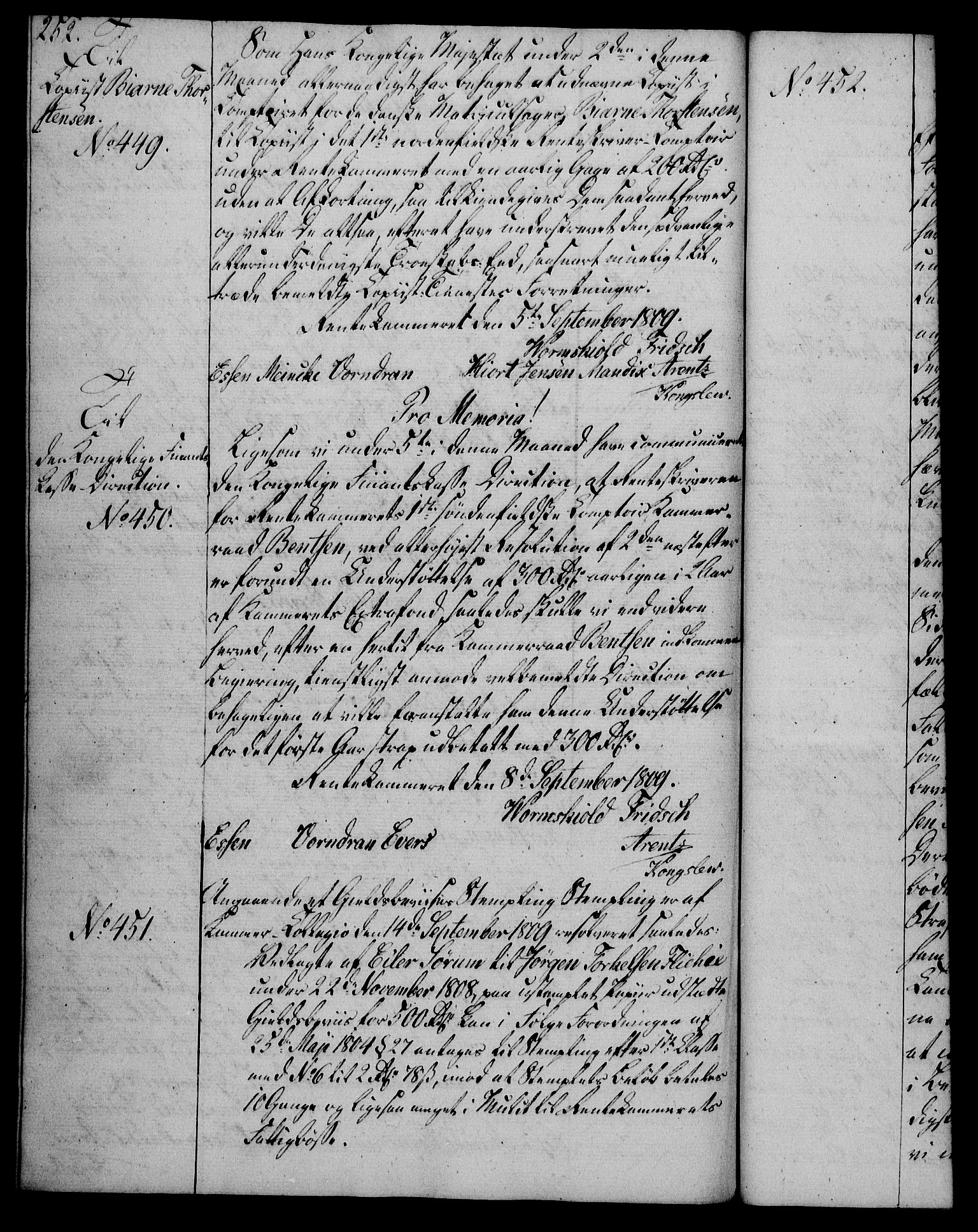 Rentekammeret, Kammerkanselliet, RA/EA-3111/G/Gg/Gga/L0019: Norsk ekspedisjonsprotokoll med register (merket RK 53.19), 1807-1810, s. 252