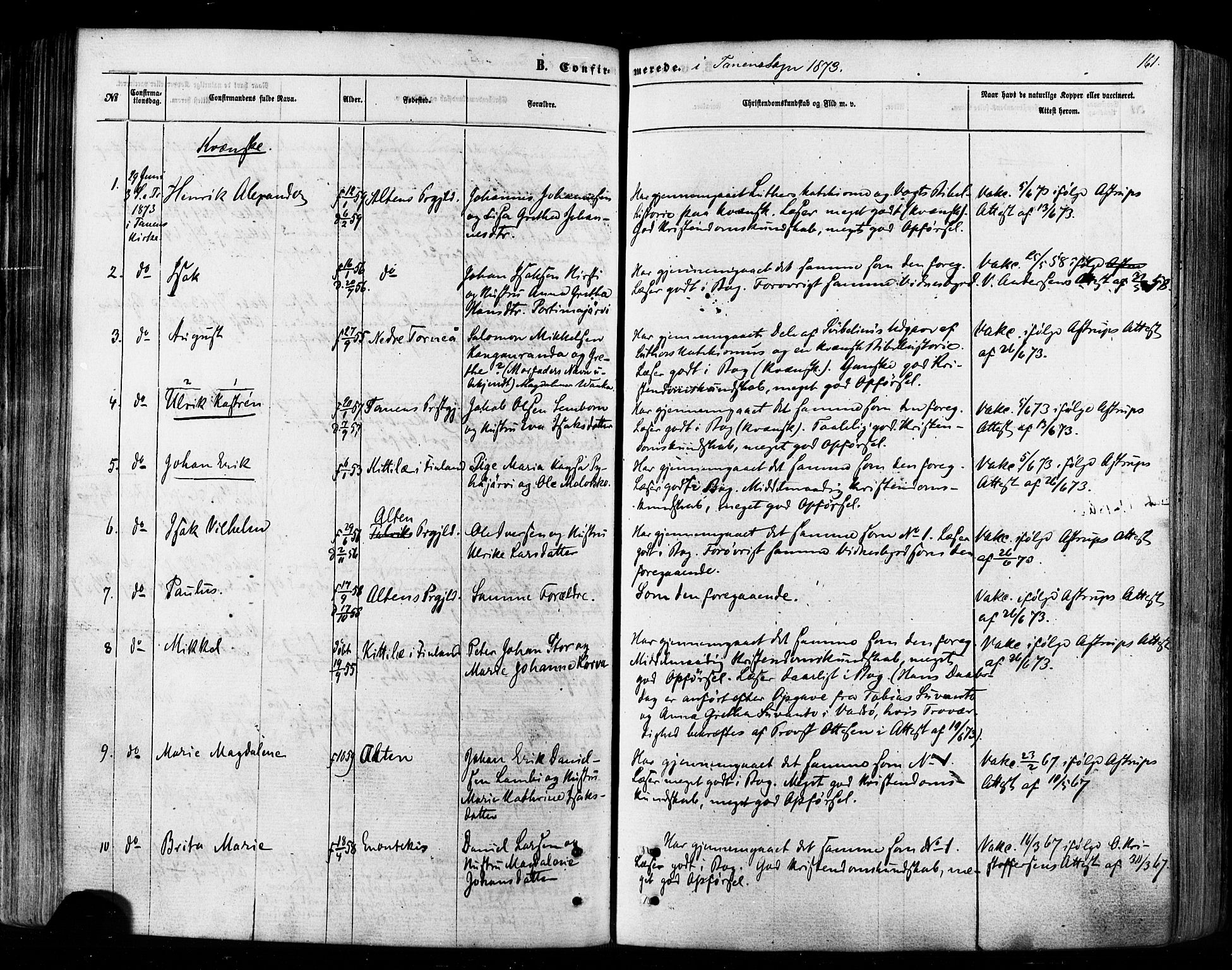 Tana sokneprestkontor, AV/SATØ-S-1334/H/Ha/L0002kirke: Ministerialbok nr. 2 /1, 1861-1877, s. 161