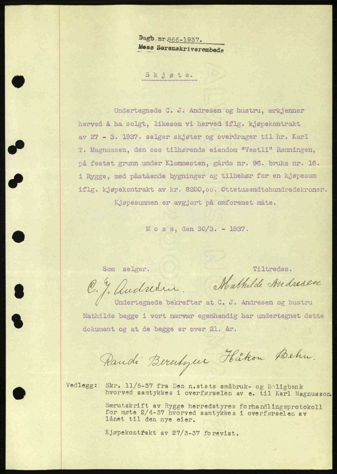 Moss sorenskriveri, SAO/A-10168: Pantebok nr. A2, 1936-1937, Dagboknr: 866/1937