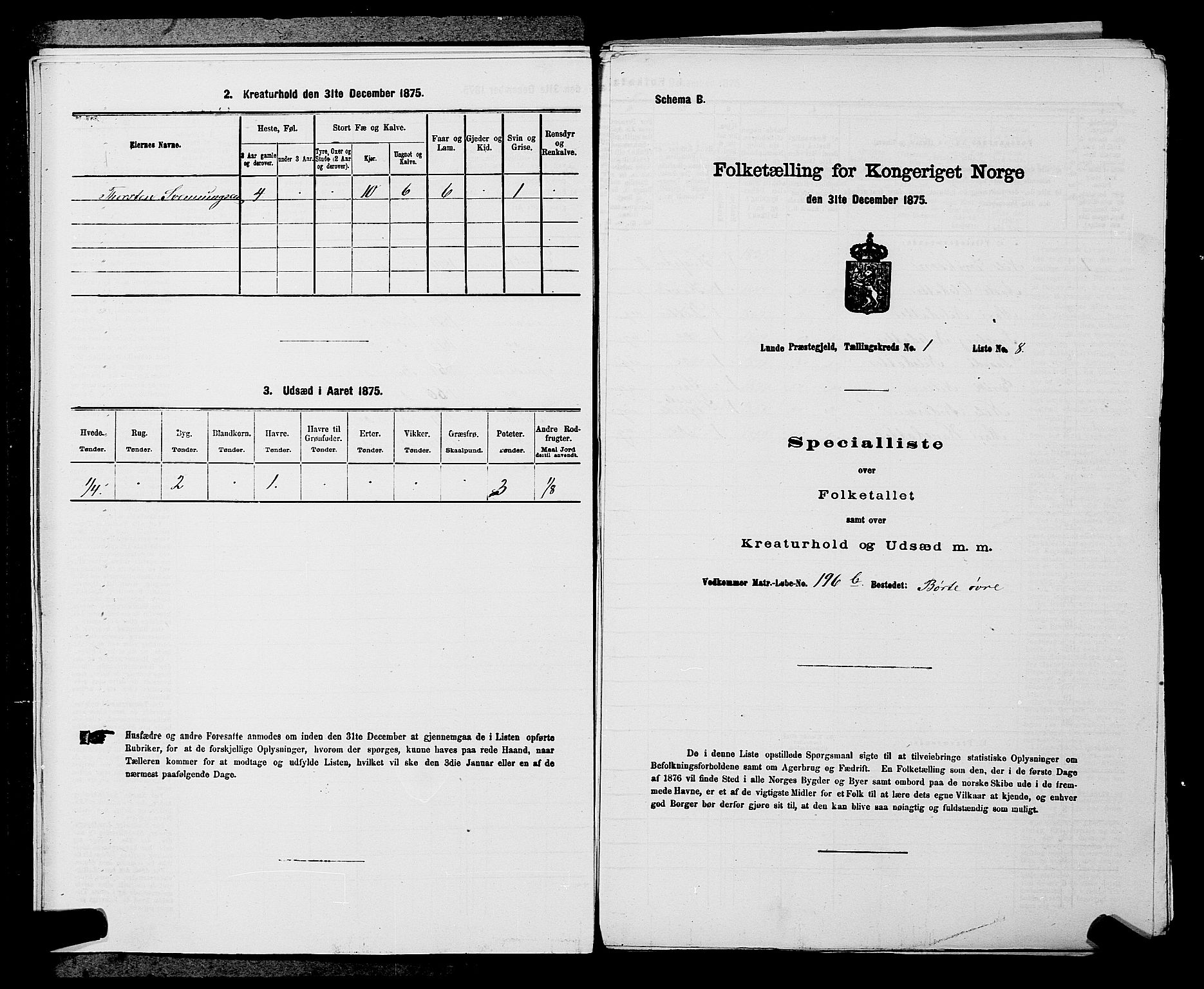 SAKO, Folketelling 1875 for 0820P Lunde prestegjeld, 1875, s. 52