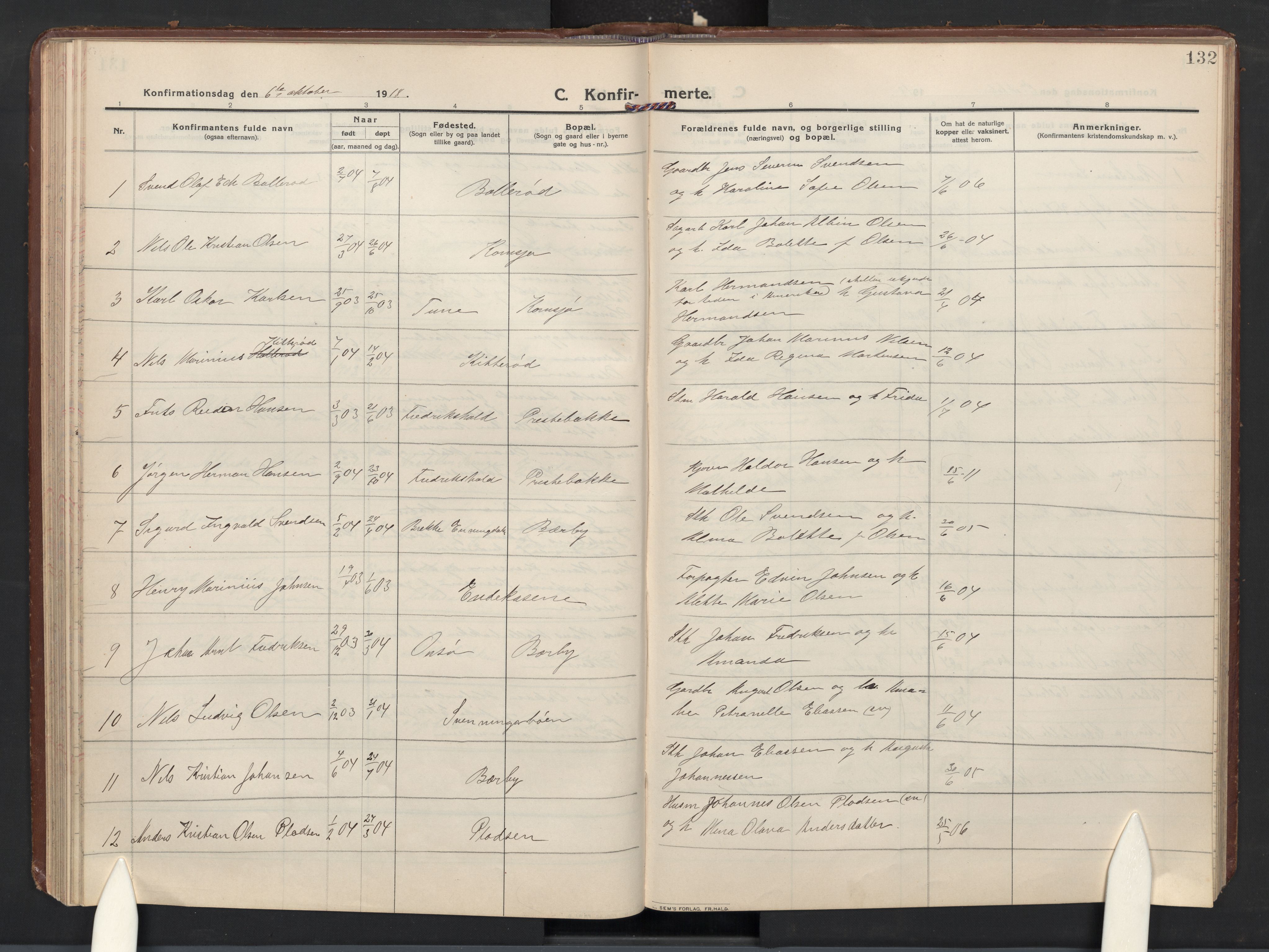 Idd prestekontor Kirkebøker, AV/SAO-A-10911/G/Gc/L0002: Klokkerbok nr. III 2, 1911-1932, s. 132