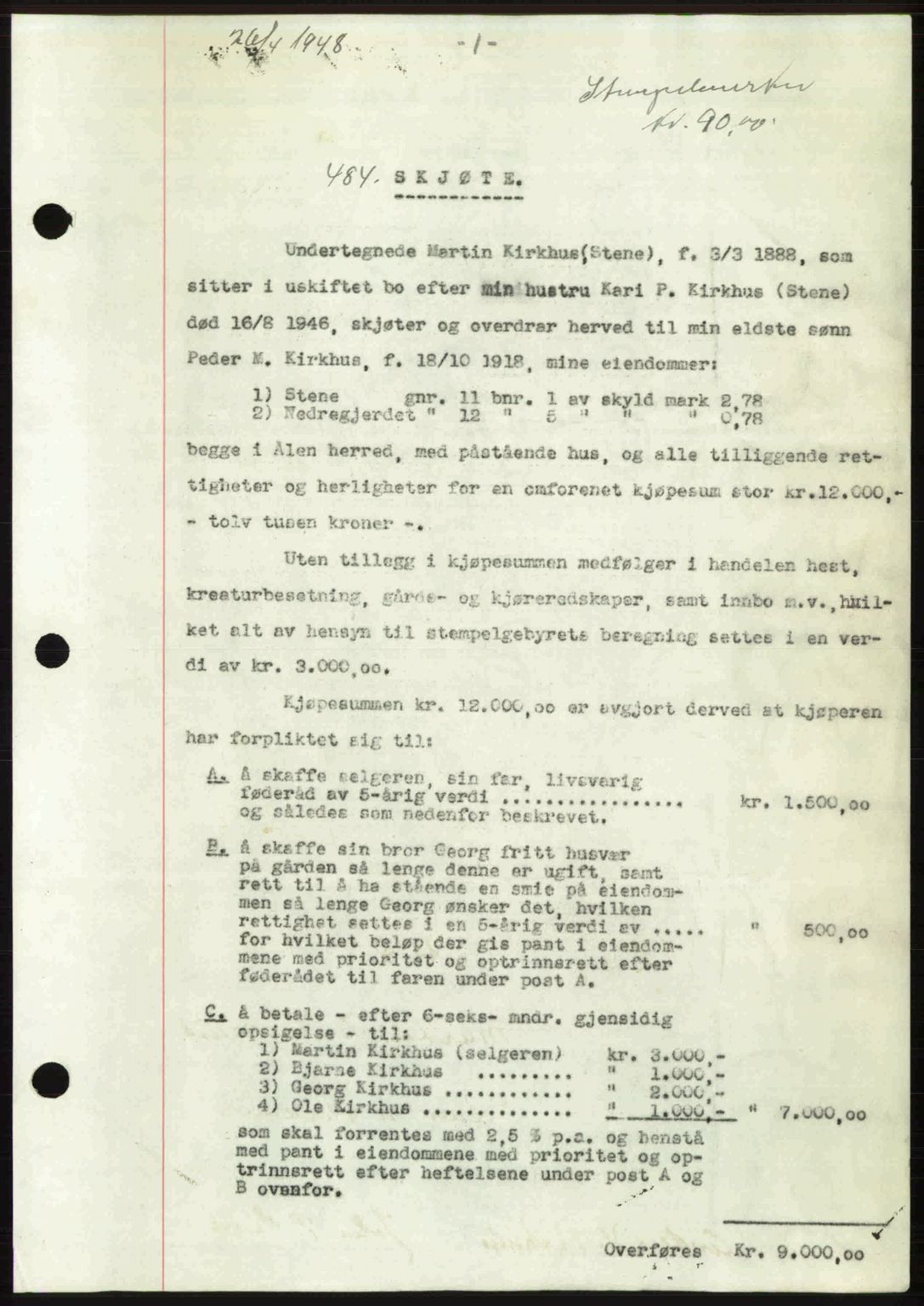 Gauldal sorenskriveri, SAT/A-0014/1/2/2C: Pantebok nr. A5, 1947-1948, Dagboknr: 484/1948