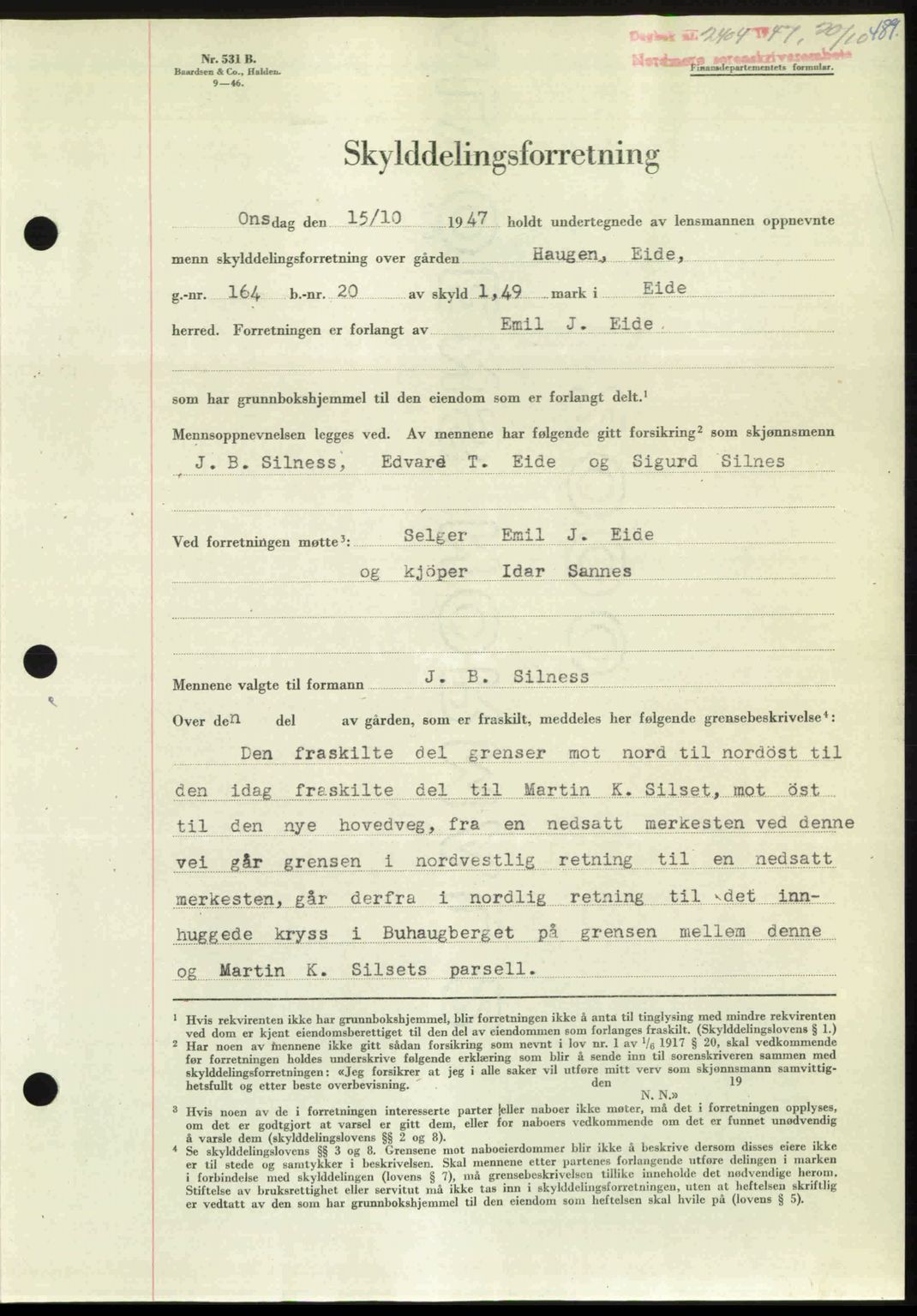 Nordmøre sorenskriveri, AV/SAT-A-4132/1/2/2Ca: Pantebok nr. A106, 1947-1947, Dagboknr: 2404/1947