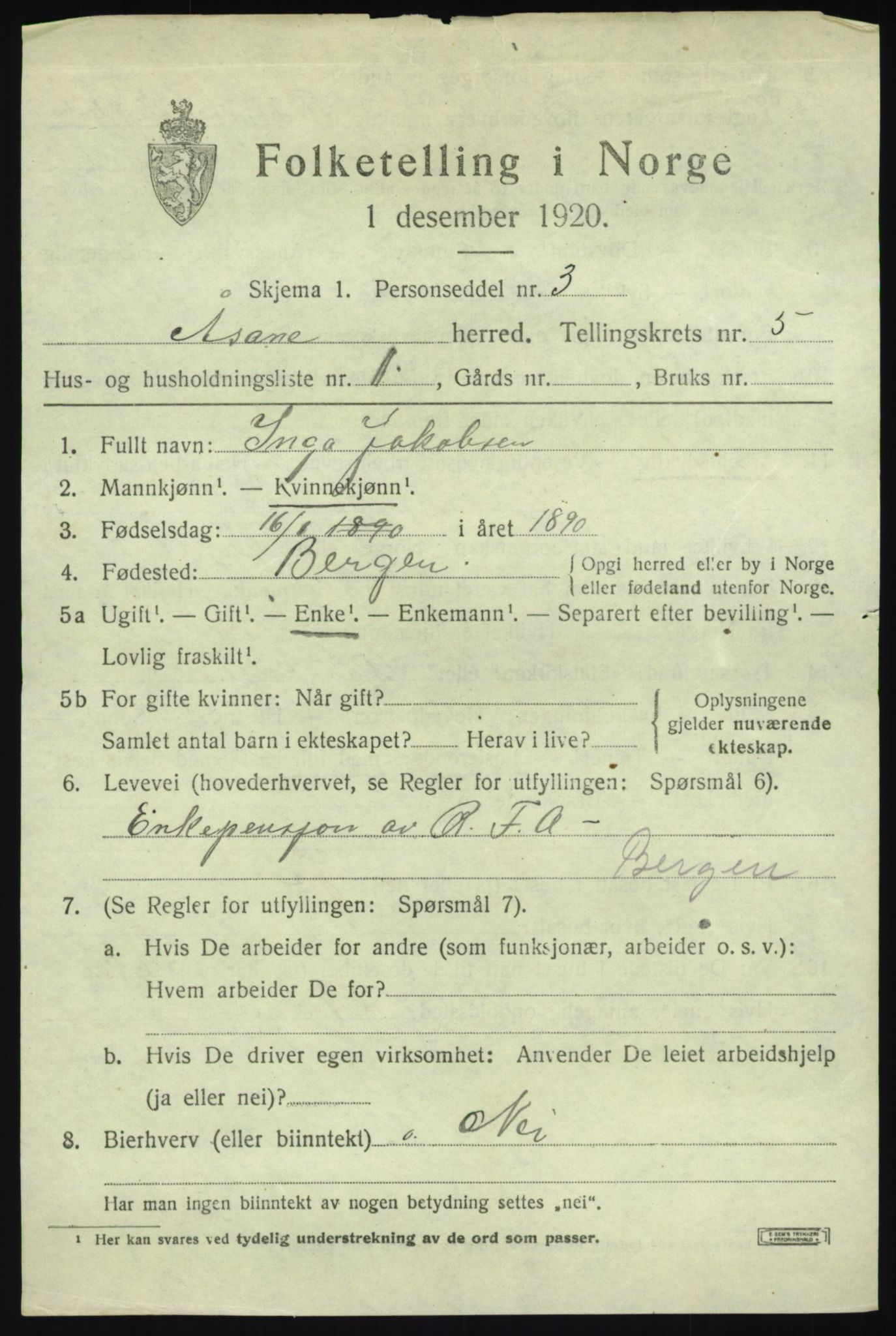 SAB, Folketelling 1920 for 1255 Åsane herred, 1920, s. 2851