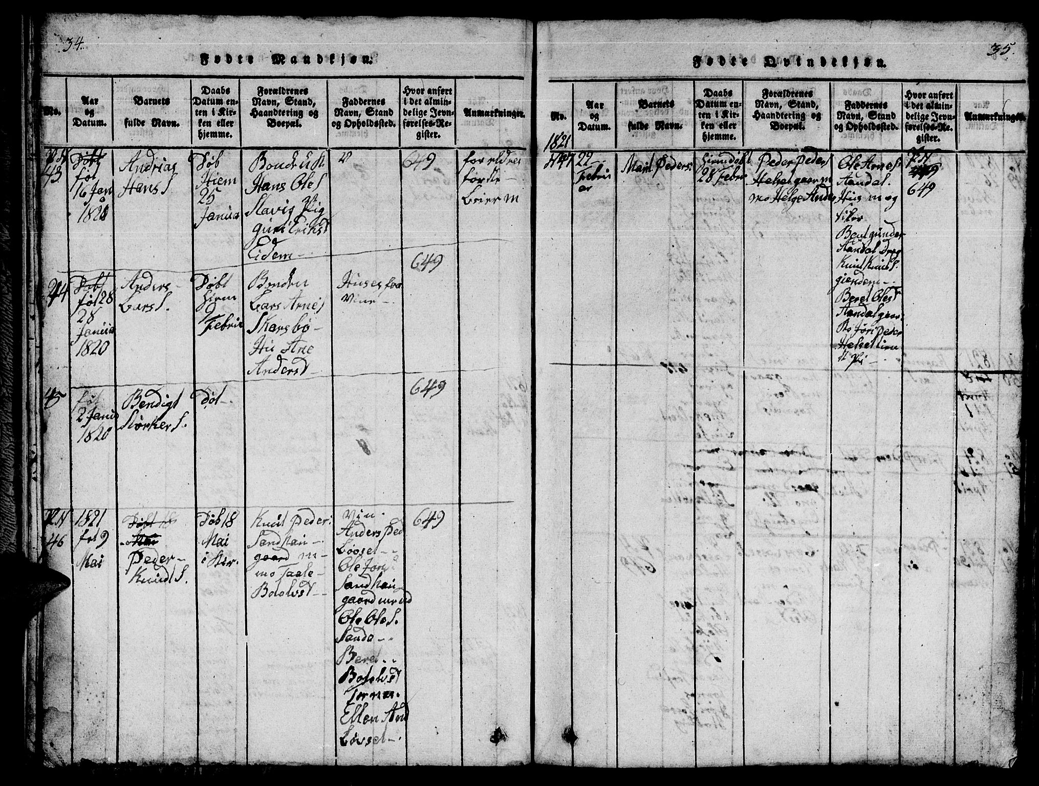 Ministerialprotokoller, klokkerbøker og fødselsregistre - Møre og Romsdal, SAT/A-1454/565/L0752: Klokkerbok nr. 565C01, 1817-1844, s. 34-35