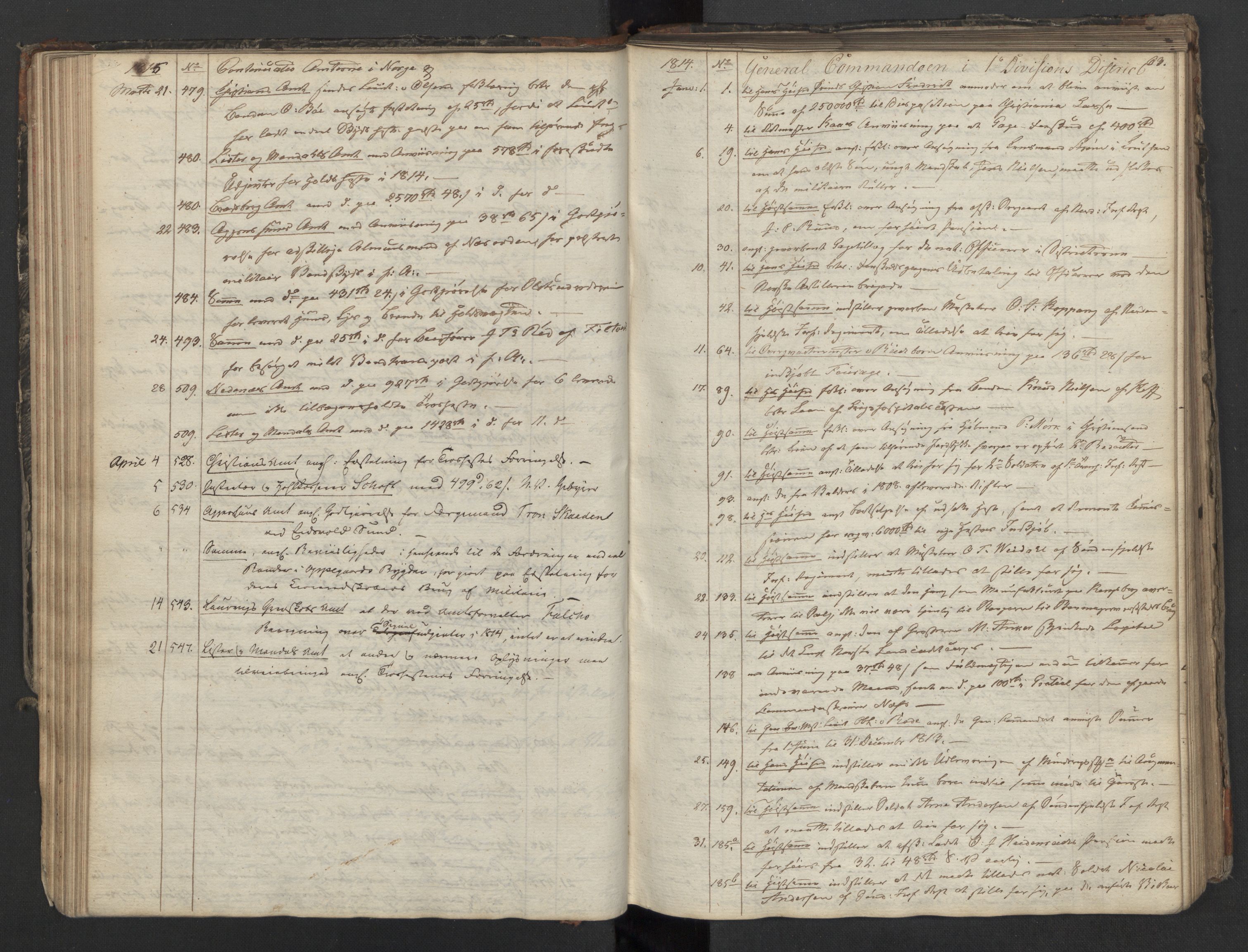 Generalitets- og kommissariatskollegiet, Det kongelige norske kommissariatskollegium, AV/RA-EA-5420/B/L0127b: Kommissariatskollegiets register over utgående brev, 1814-1815, s. 63