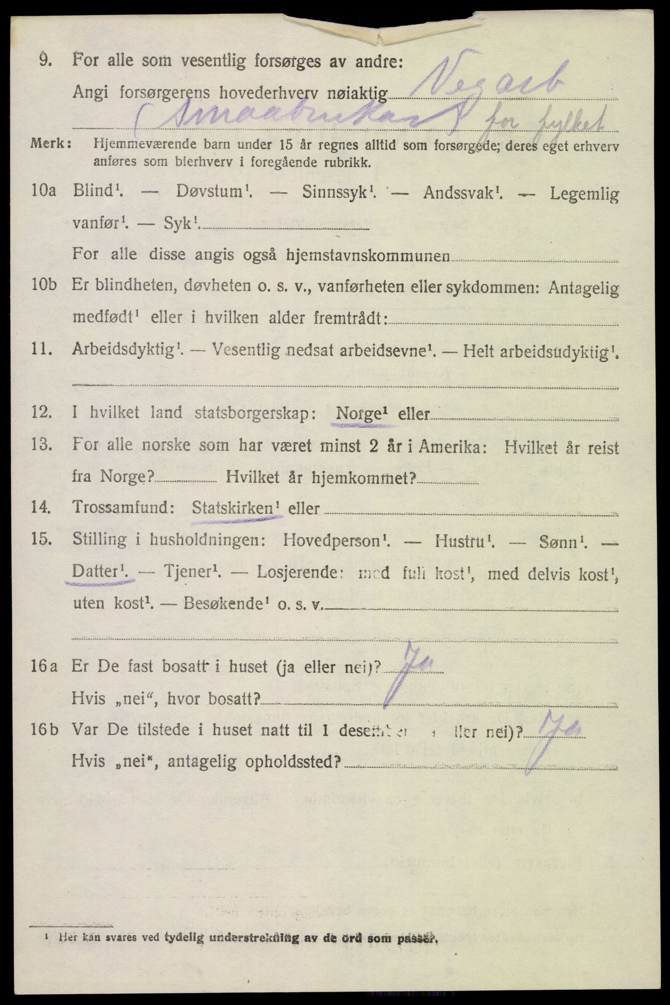 SAK, Folketelling 1920 for 0936 Hornnes herred, 1920, s. 1030