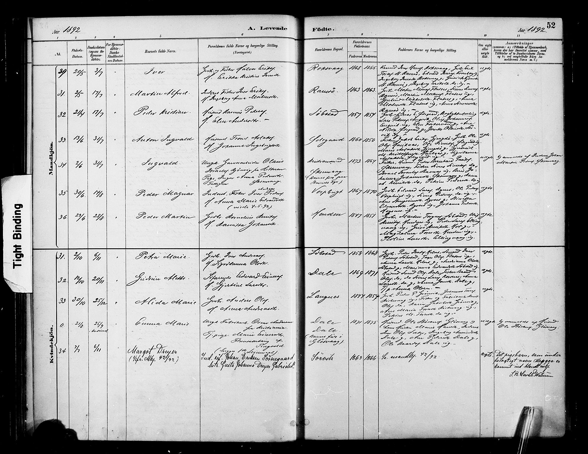 Ministerialprotokoller, klokkerbøker og fødselsregistre - Møre og Romsdal, AV/SAT-A-1454/569/L0819: Ministerialbok nr. 569A05, 1885-1899, s. 52