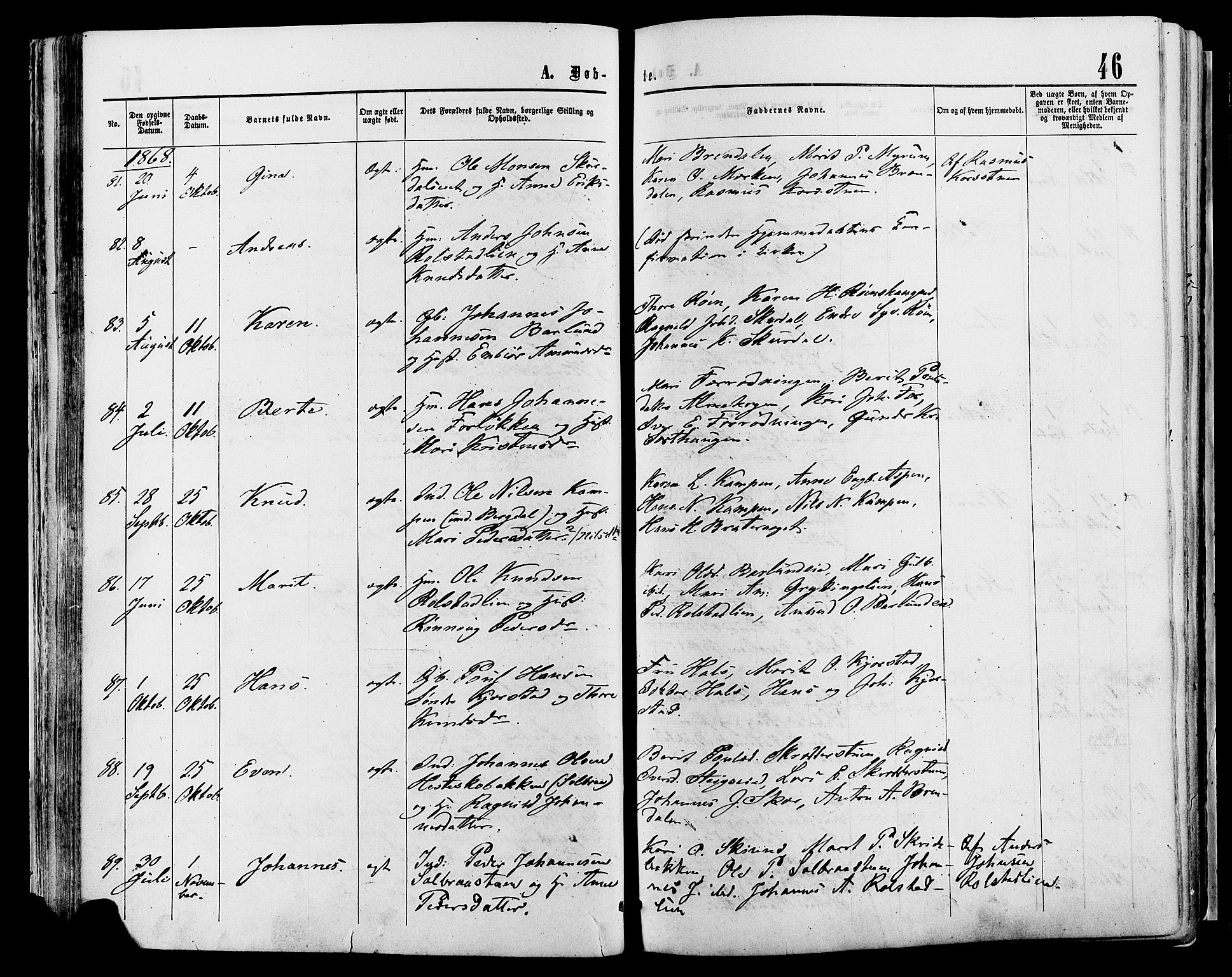 Sør-Fron prestekontor, AV/SAH-PREST-010/H/Ha/Haa/L0002: Ministerialbok nr. 2, 1864-1880, s. 46