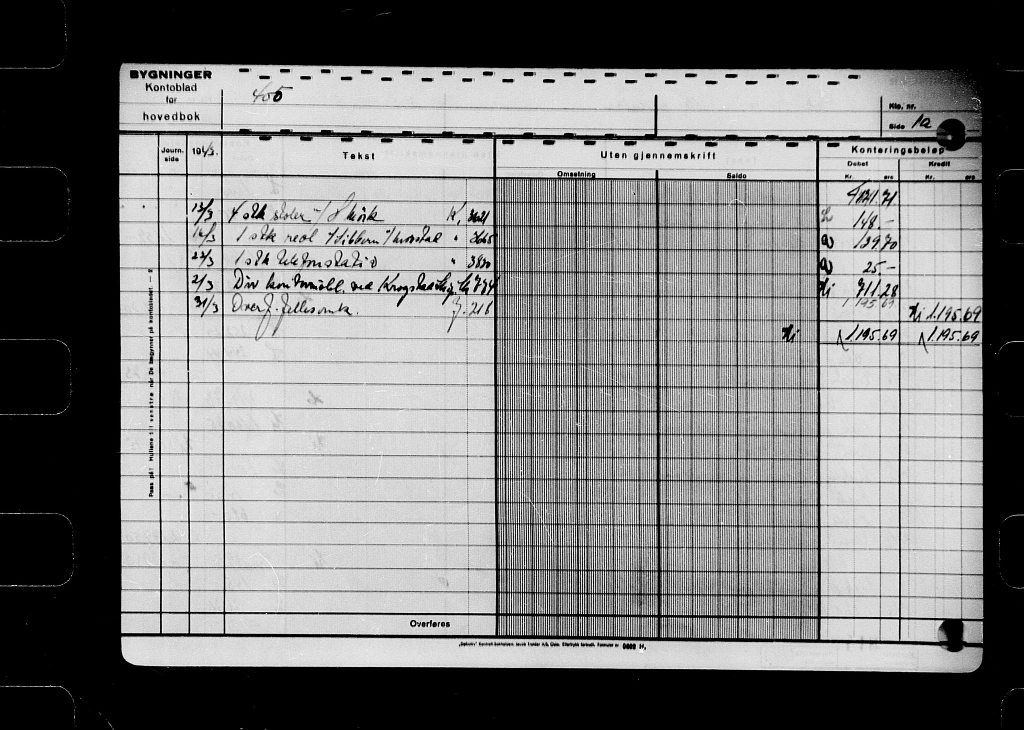 Krigsskadetrygdene for bygninger og løsøre, AV/RA-S-1548/V/L0048/0003: -- / 3. Hovedbok. Bygning. (1942-1943) negativ, 1942-1943