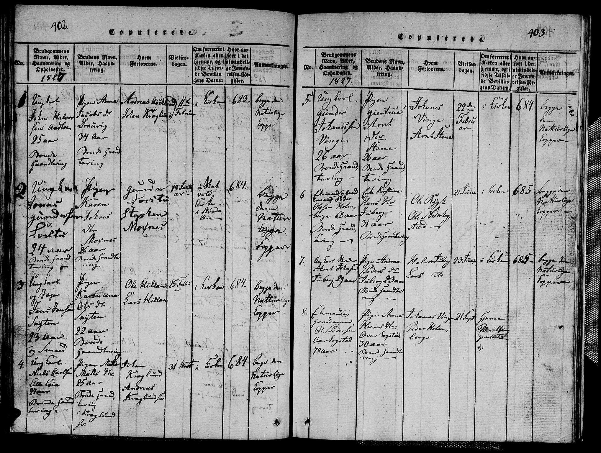 Ministerialprotokoller, klokkerbøker og fødselsregistre - Nord-Trøndelag, SAT/A-1458/713/L0124: Klokkerbok nr. 713C01, 1817-1827, s. 402-403