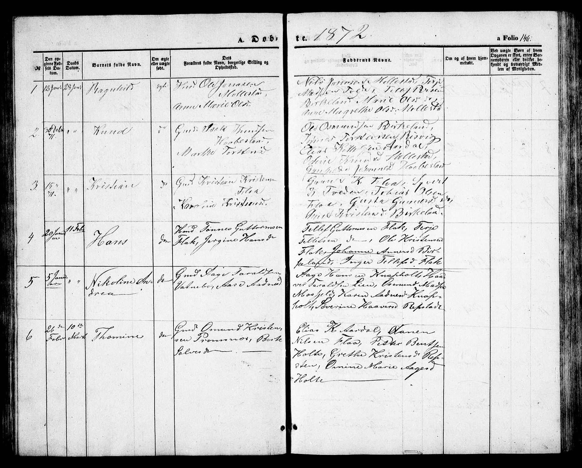 Birkenes sokneprestkontor, AV/SAK-1111-0004/F/Fb/L0002: Klokkerbok nr. B 2, 1849-1876, s. 146
